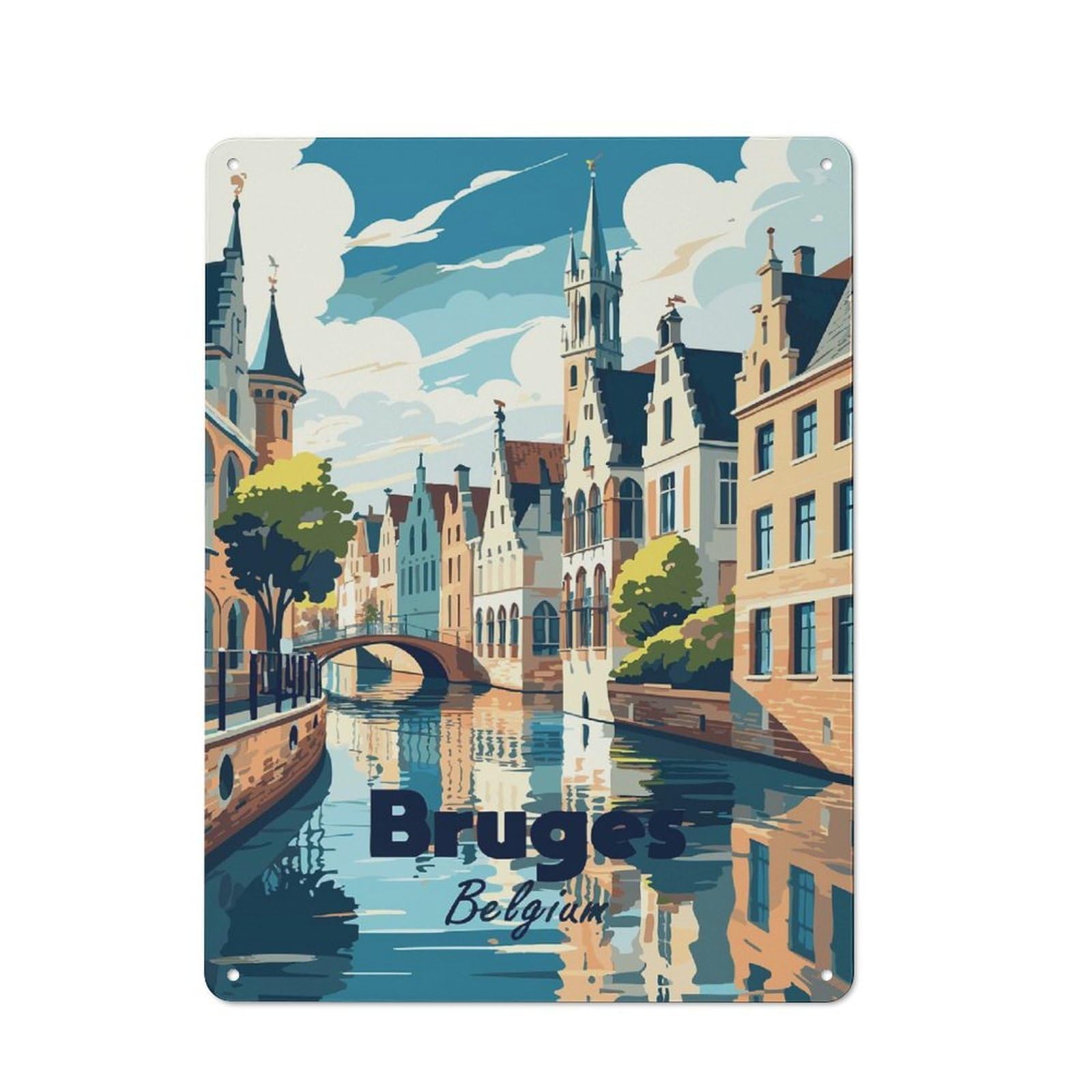 Junmoney Style-24 Bruges, Belgium Travel (3) Printed Metal Sign 40X30cm For Garage Wall, For Collectors Of Vintage Metal Wall Decor