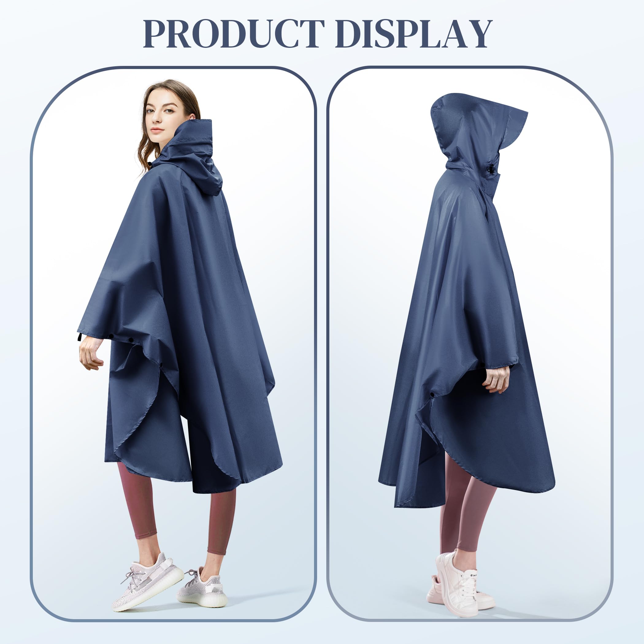 Poncho Impermeable Mujer Unisex Reusable con Capucha y Cremallera, Ligero y Resistente para Senderismo, Camping, Ciclismo y Actividades al Aire Libre