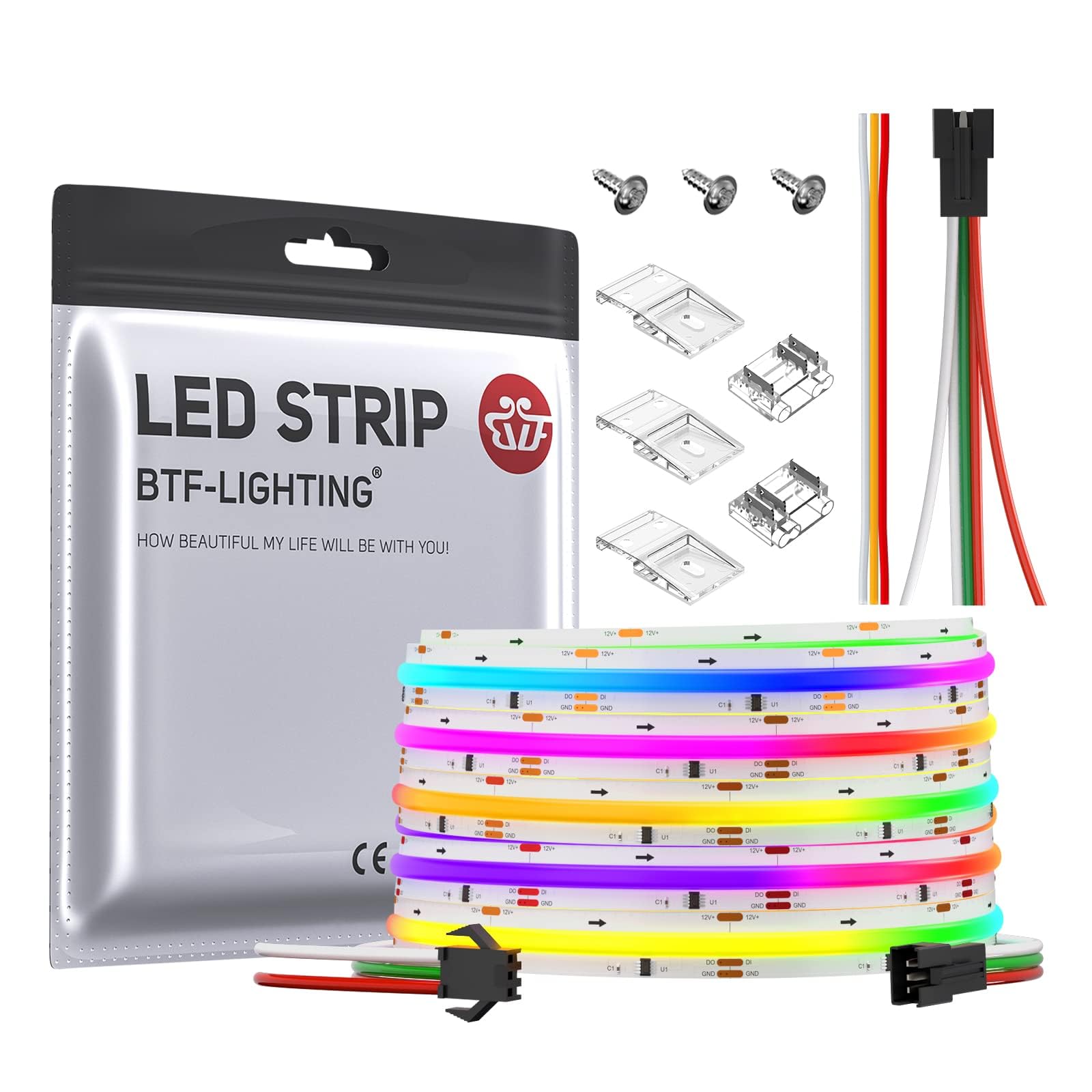 BTF-LIGHTING FCOB SPI RGB Flexible High Density LED Strip COB WS2811 IC LED Strip 5M 720LEDs/m DC12V White PCB IP30 Chasing Colour(Without Controller and Power Supply) [Energy Class G]