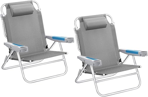 Miniatura 1 de ICECO Silla de playa para adultos, silla de playa reclinable XL de 5 posiciones, sillas de camping plegables resistentes, silla de descanso plana