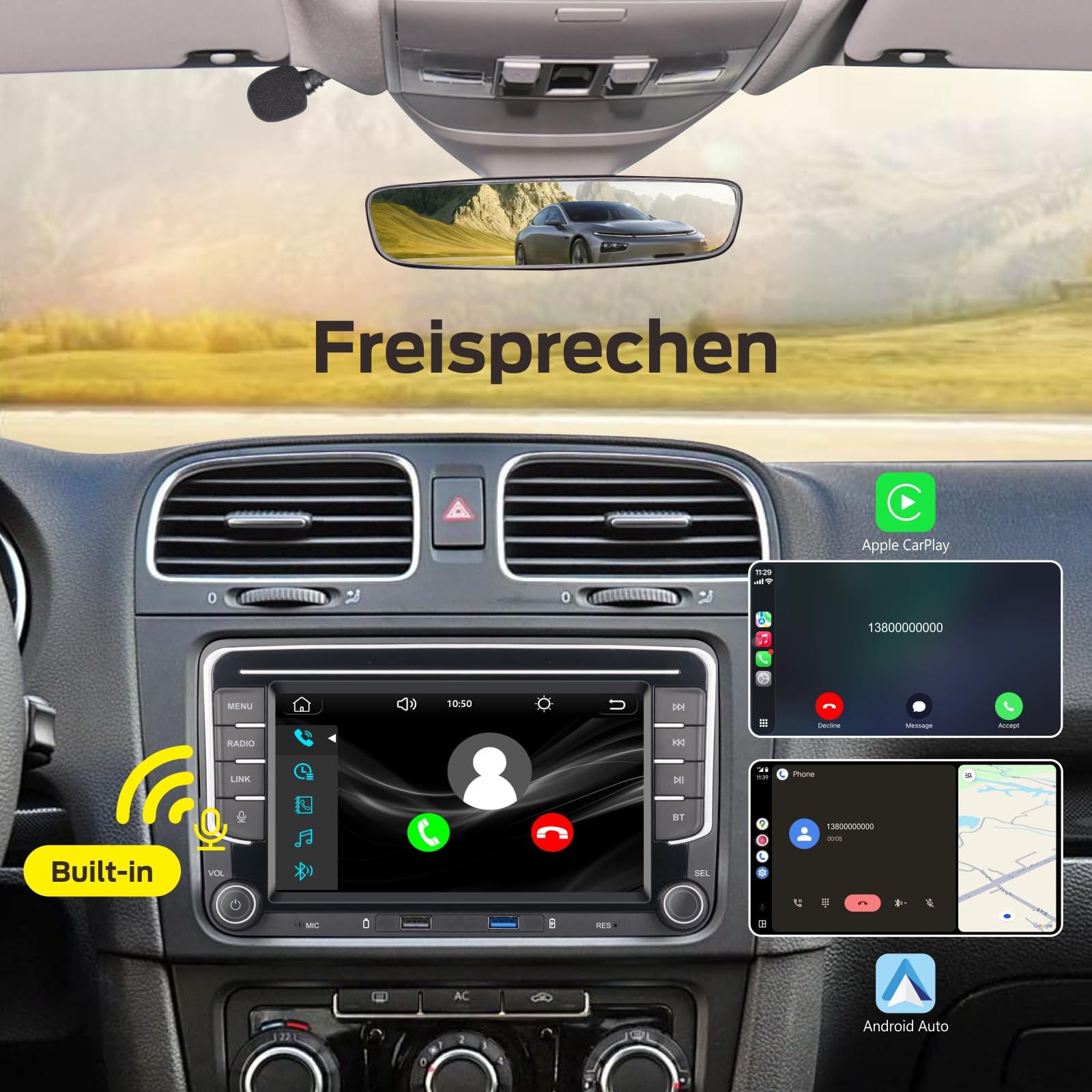 Spezialanschluss-Autoradio für VW Golf 5, 6, T5, Polo 6R, Passat mit Linux-System | Kabelloses CarPlay/Android Auto/Bluetooth/FM/AM/RDS/USB HiFi 100W
