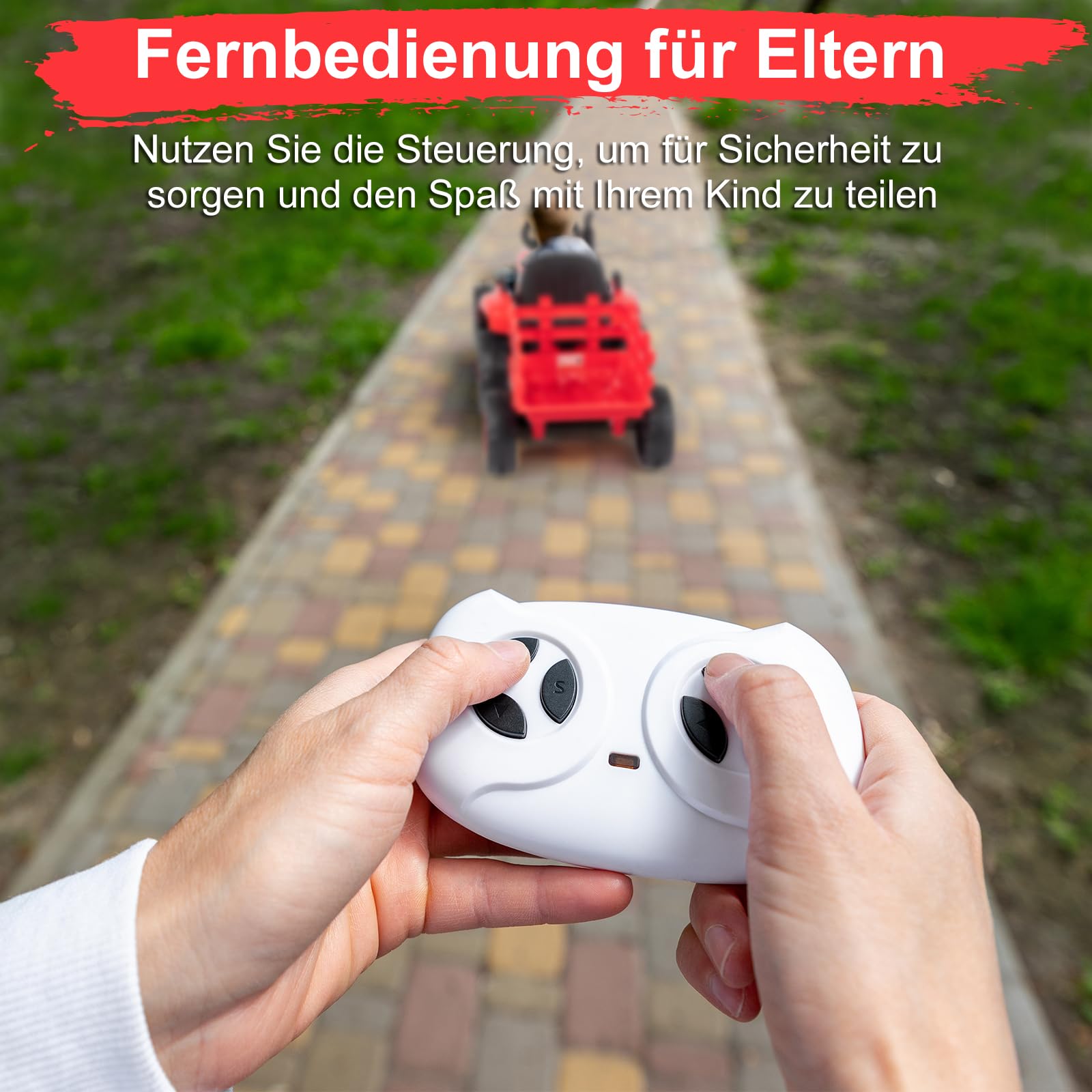 LALAHO Kinder Traktor mit abnehmbarem Anhänger LED Musik USB Hupe | Aufsitztraktor mit vielfältigen ofunktionen für Kleinkinder