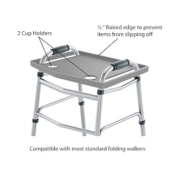 Bluestone Walker Tray Table with 2 Cup Holders, Gray