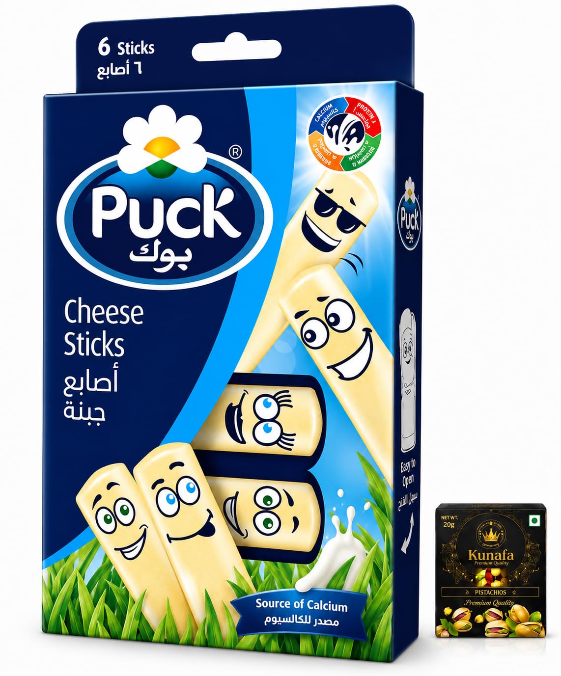 Puck's Cheese Sticks for Kids Creamy Ready to Eat Snack Pack 6 Sticks 108g with Free Flavourito Kunafa Pistachio Chocolate Bar, 20g By Decadent Foods-picture-17