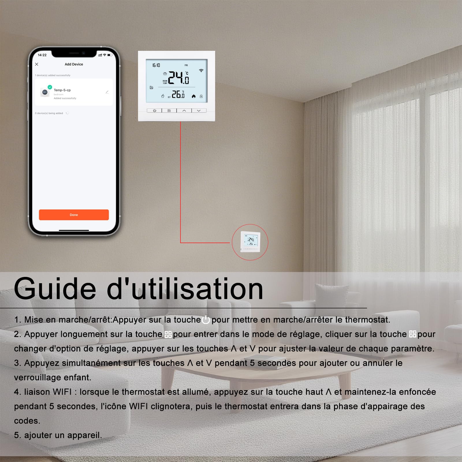 Thermostat Connecté WiFi pour Chauffage de Chaudière Programmable Thermostats d'Ambiance avec LCD Numérique Intelligent Tuya Thermostate de Chauffage à gaz pour Alexa,Google Home,3A Blanc