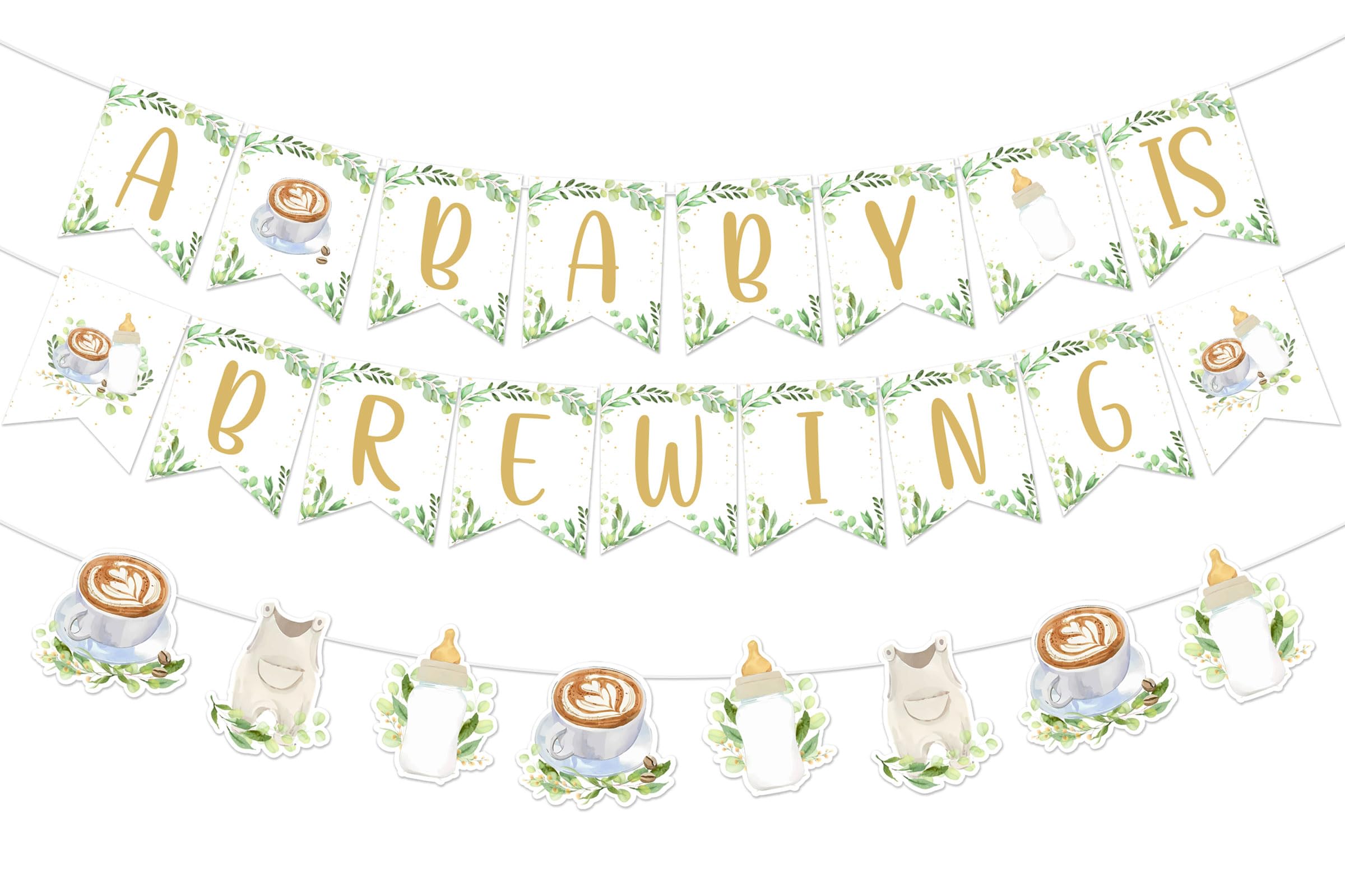 Cheereveal Coffee Theme Baby Shower Banner, A Baby is Brewing Banner Coffee Theme Bunting Garlands