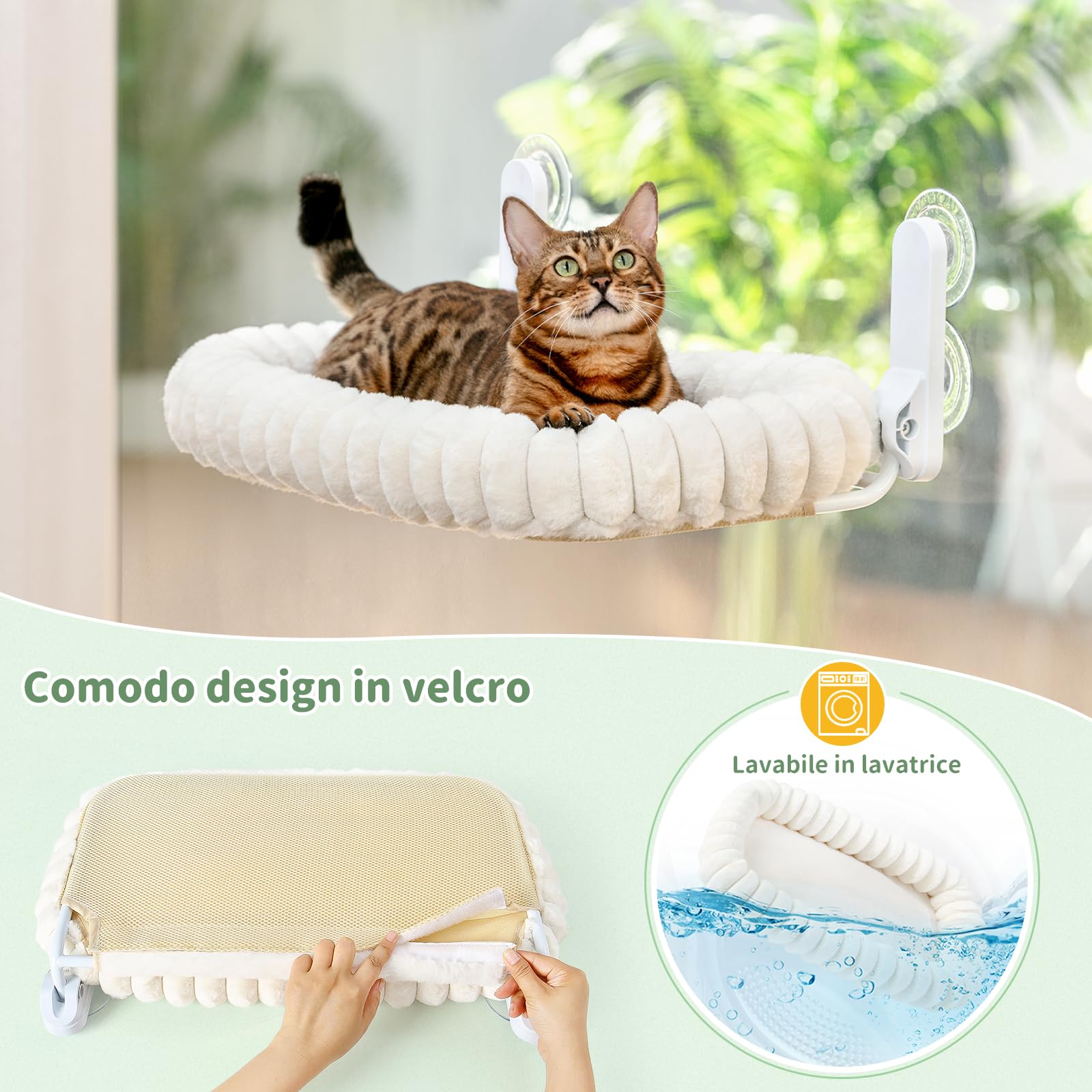 GUUSII HOME Amaca per Gatti da Finestra Pieghevole Amaca Cuccia Gatto Grande Interno Letto per Gattini Sospeso con Ventosa Forte Lavabile in Lavatrice Facile da Montare 54 * 30cm (Bianco, M)