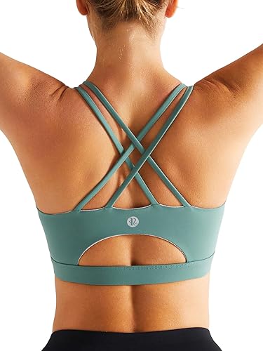 RUNNING GIRL Sports Bras for Women,Padded Sports Bra Tank Top Sexy Crisscross Back High Impact Longline Workout Yoga Bra - Ash Green - Medium