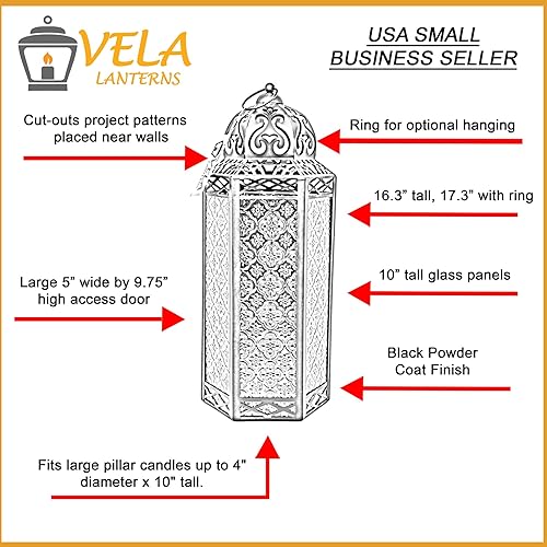 Miniatura 4 de Farol portavelas decorativo de metal negro extra grande para Halloween, interiorexterior, decoración del hogar, patio, bodas, Navidad, ámbar