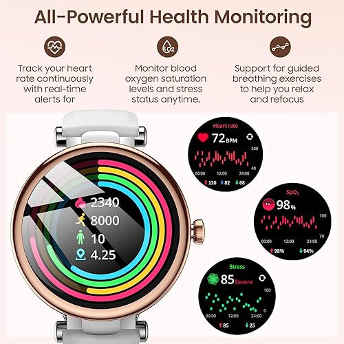 Miniatura 5 de TOZO S8 AMOLED - Reloj inteligente para mujer, pantalla HD a color de 1.32 pulgadas, reloj de seguimiento de salud para mujer con monitor de sueño,