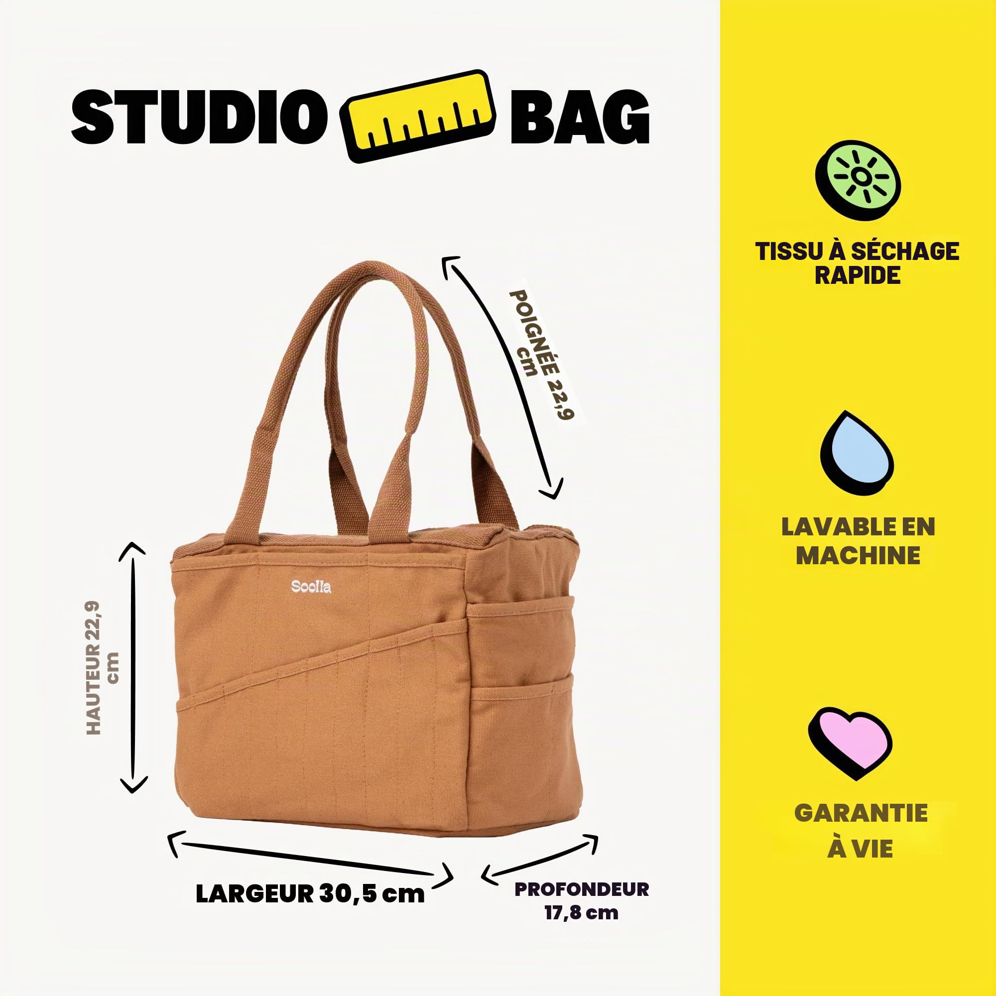 Soolla sac de studio : outils de poterie, rangement d'art, fil à tricoter, crochet, sac fourre-tout lavable, 30 poches, plus de 25 couleurs