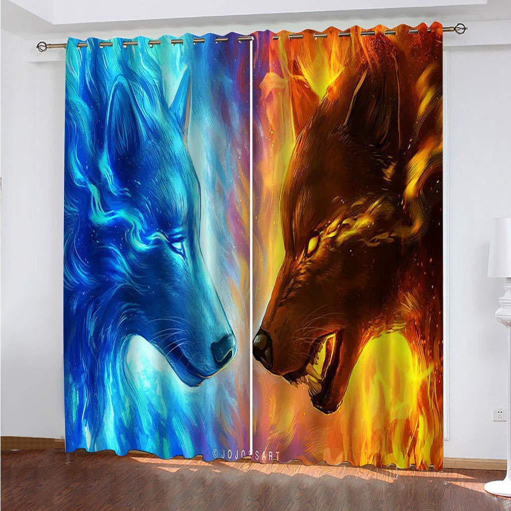 Rideau occultant loup de glace et de feu 2 pièces 140x240 cm thermique pour chambre