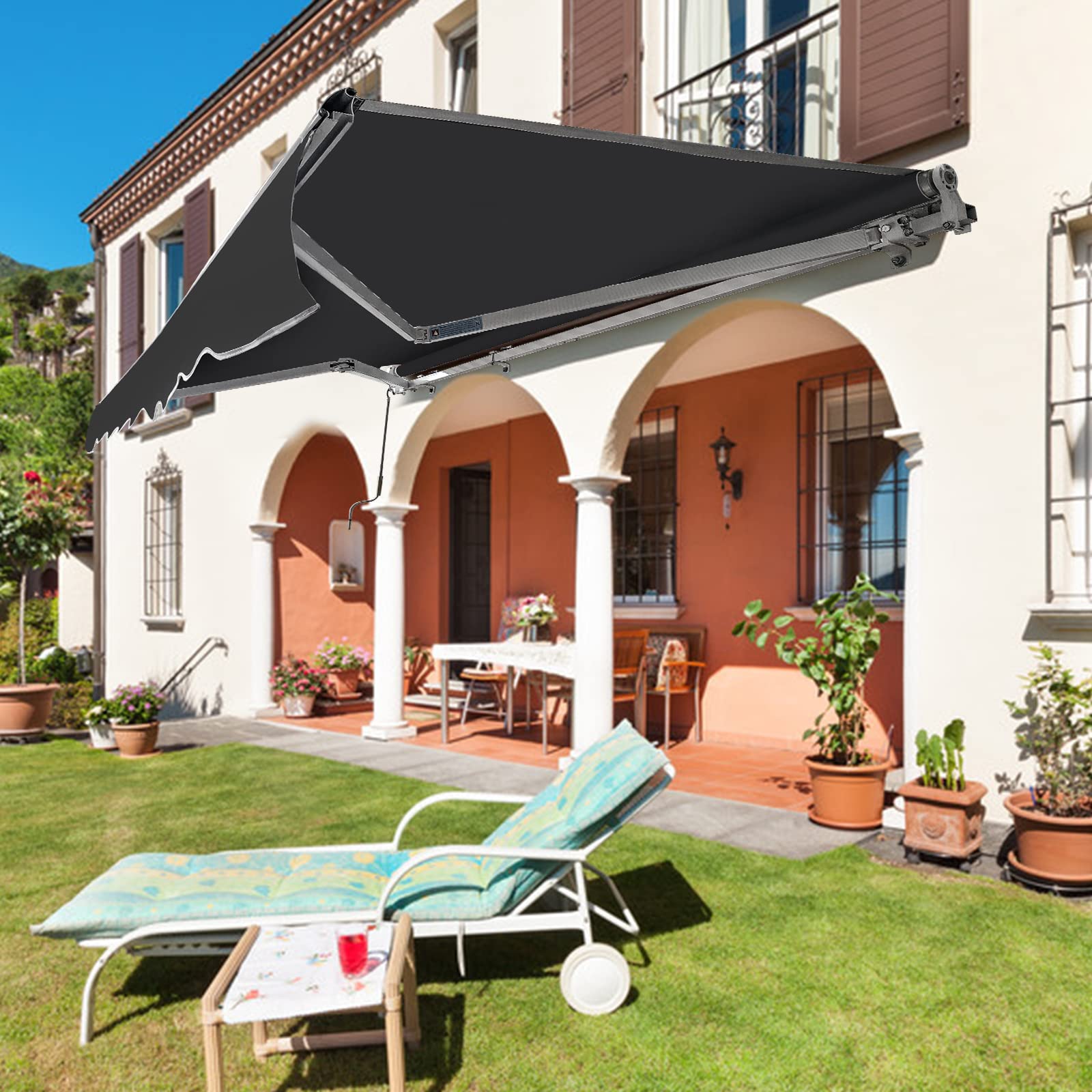 Toldo de sujeción de 250/300/350 cm, con manivela, protección solar, toldo articulado opaco para balcón, terraza, jardín, 300 x 250 cm, color gris