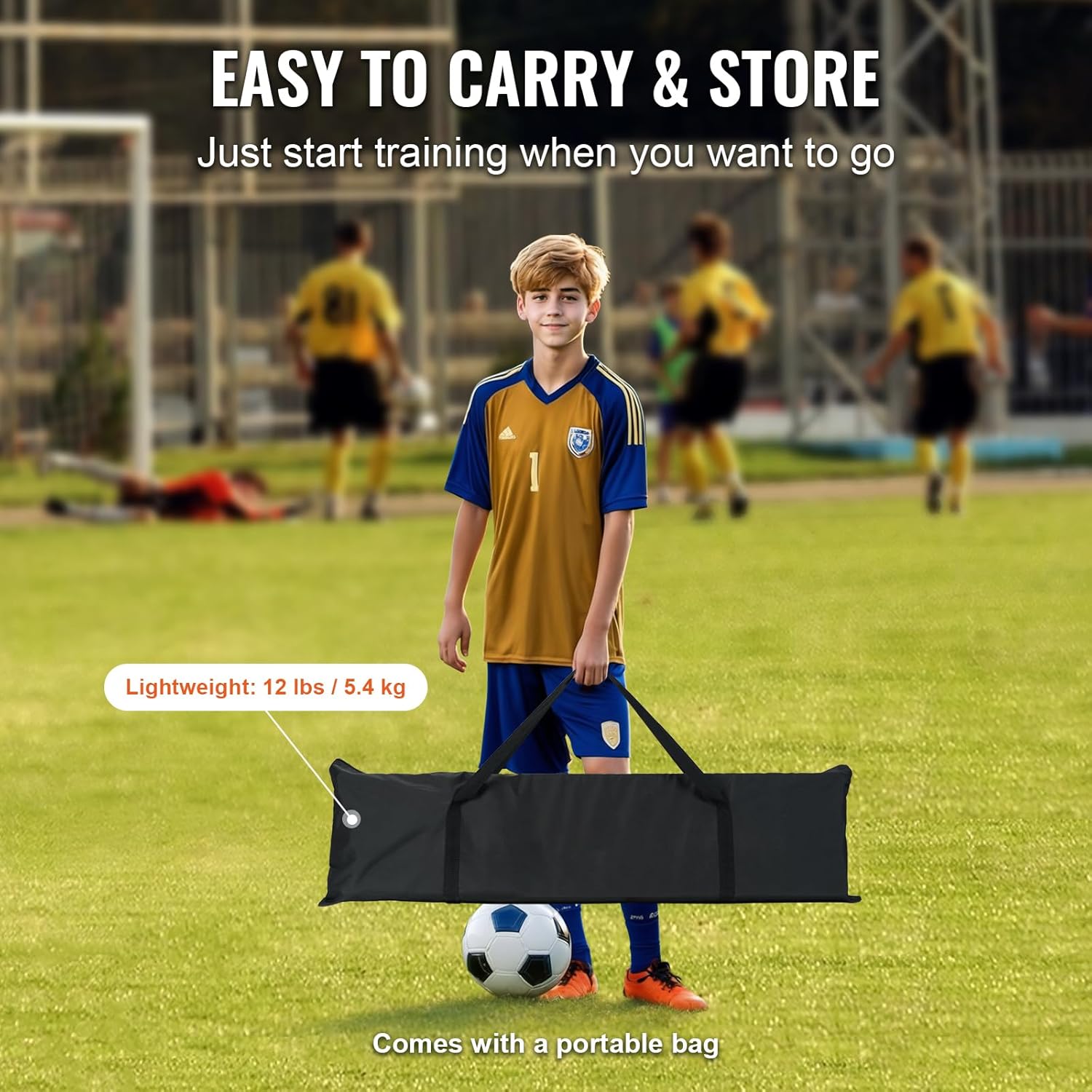 Happybuy 2-in-1 Portable Soccer Trainer, 71"x40" Iron Rebounder Net, Football Practice Equipment with Carry Bag, Ideal for Team and Solo Training