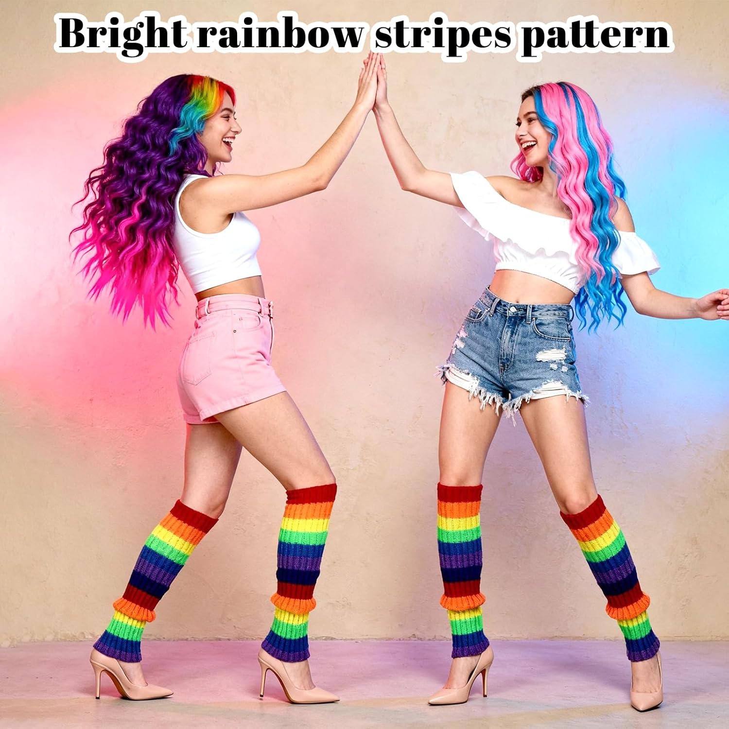 Rainbow Leg Warmers 80s Women, Knit Neon Leg Warmers for 80s Sports Party Yoga Accessories - Image 6