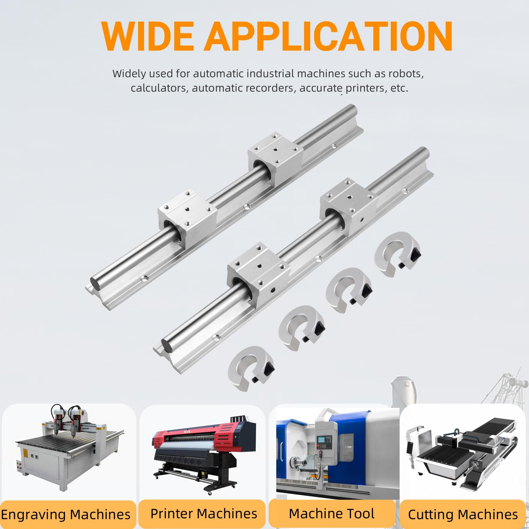 2 guías lineales SBR20-1500 mm, riel lineal + 4 bloques de rodamientos SBR20UU + 4 anillos de seguridad de 20 mm para impresoras 3D y máquinas CNC