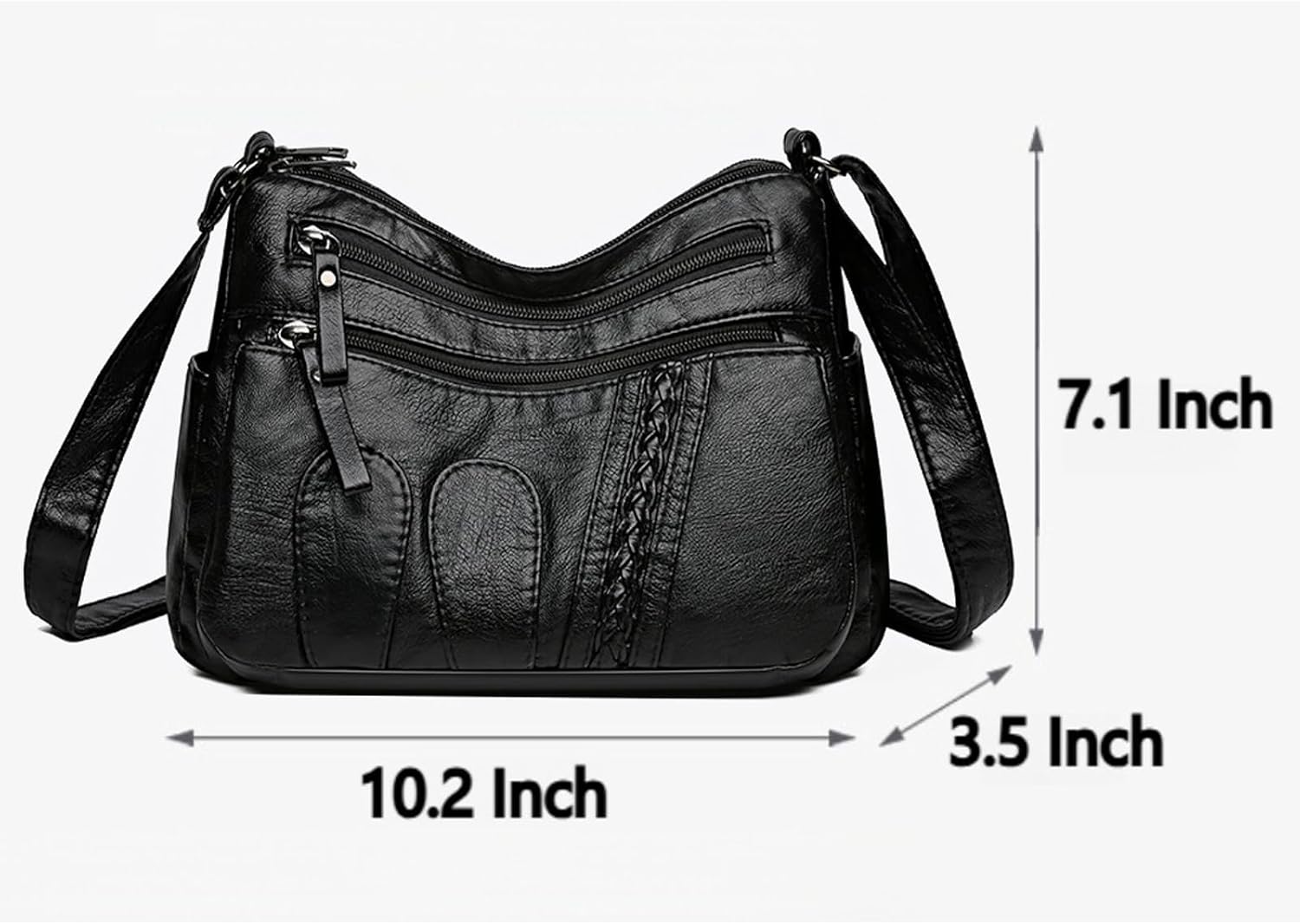 Leather Crossbody Purses for Women - Black Sling Purse with 5 Zip Compartments, Medium Shoulder Bag for Daily Work - Image 6