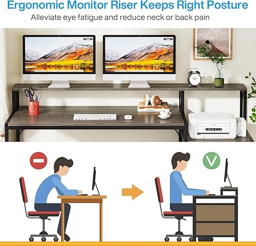 Miniatura 6 de Tribesigns - Escritorio para computadora de 63 pulgadas con cajón para archivos, escritorio ergonómico de oficina con soporte para monitor, mesa de