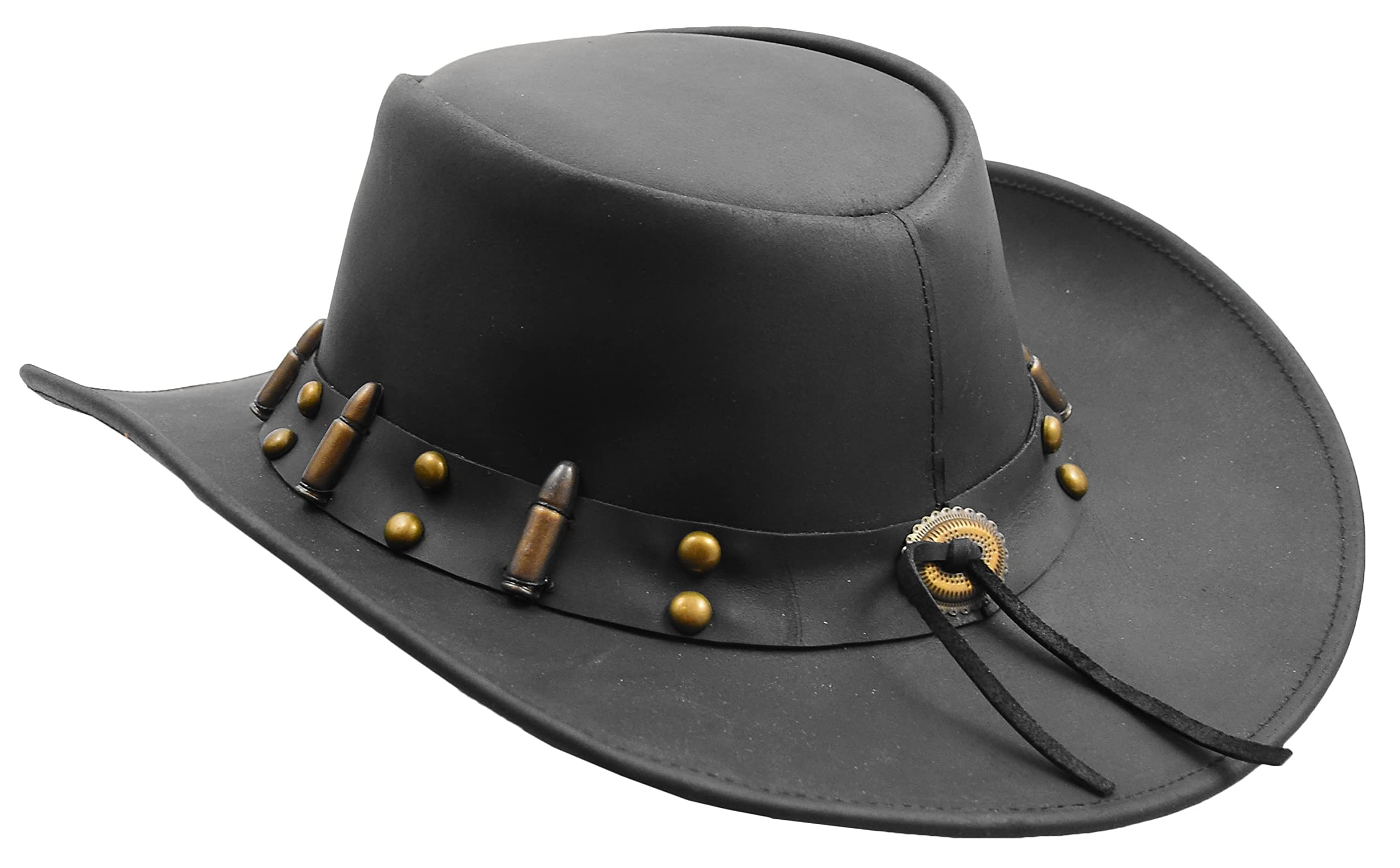 Cowboy Western Genuine Leather Australian Bush Outback Style Hat HL0010 Black, Black, XX-Large