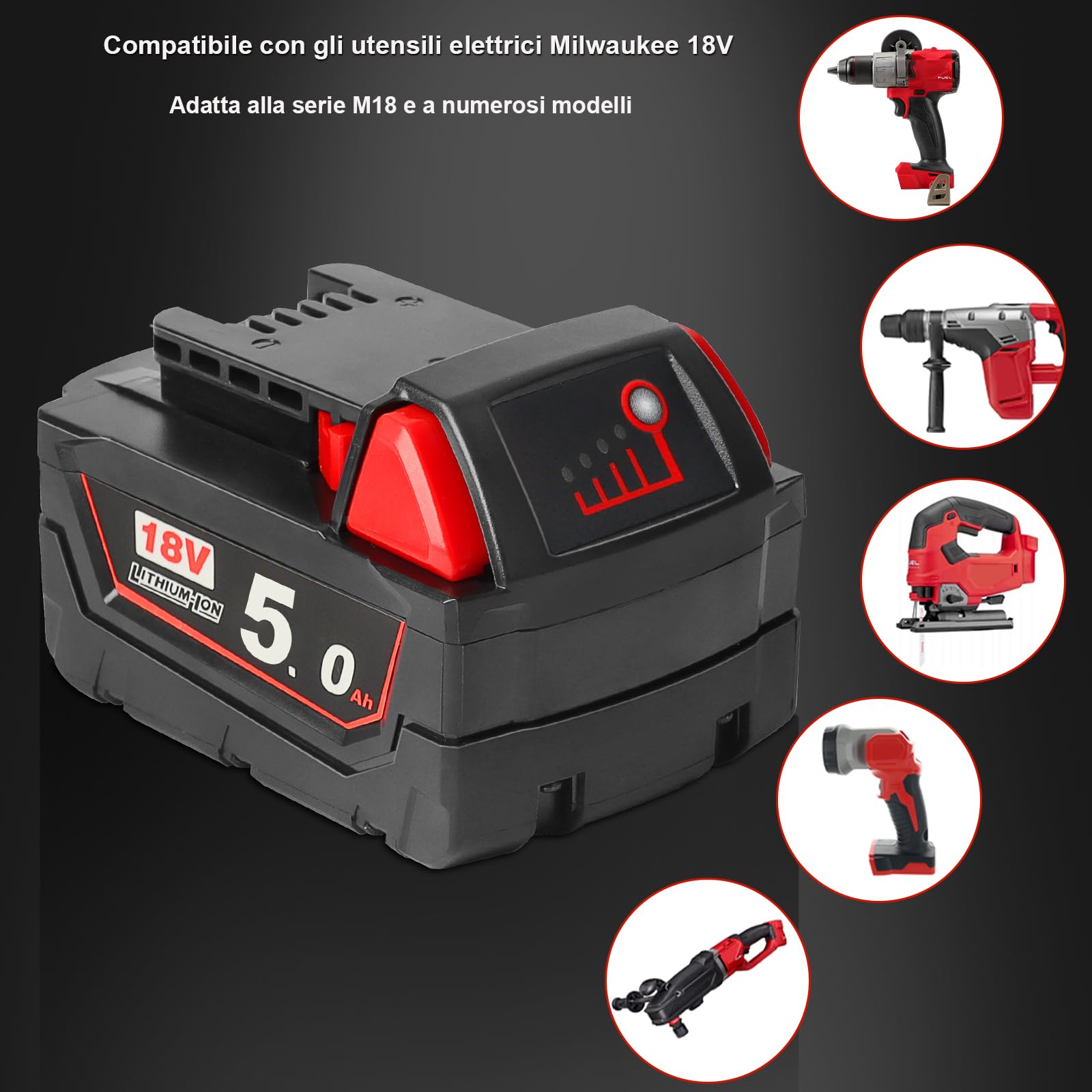 2X Waitley M18B5 Batteria Compatibile con Milwaukee 18V 48-11-1860/48-11-1850/48-11-1840/48-11-1828/48-11-1820/48-11-1815