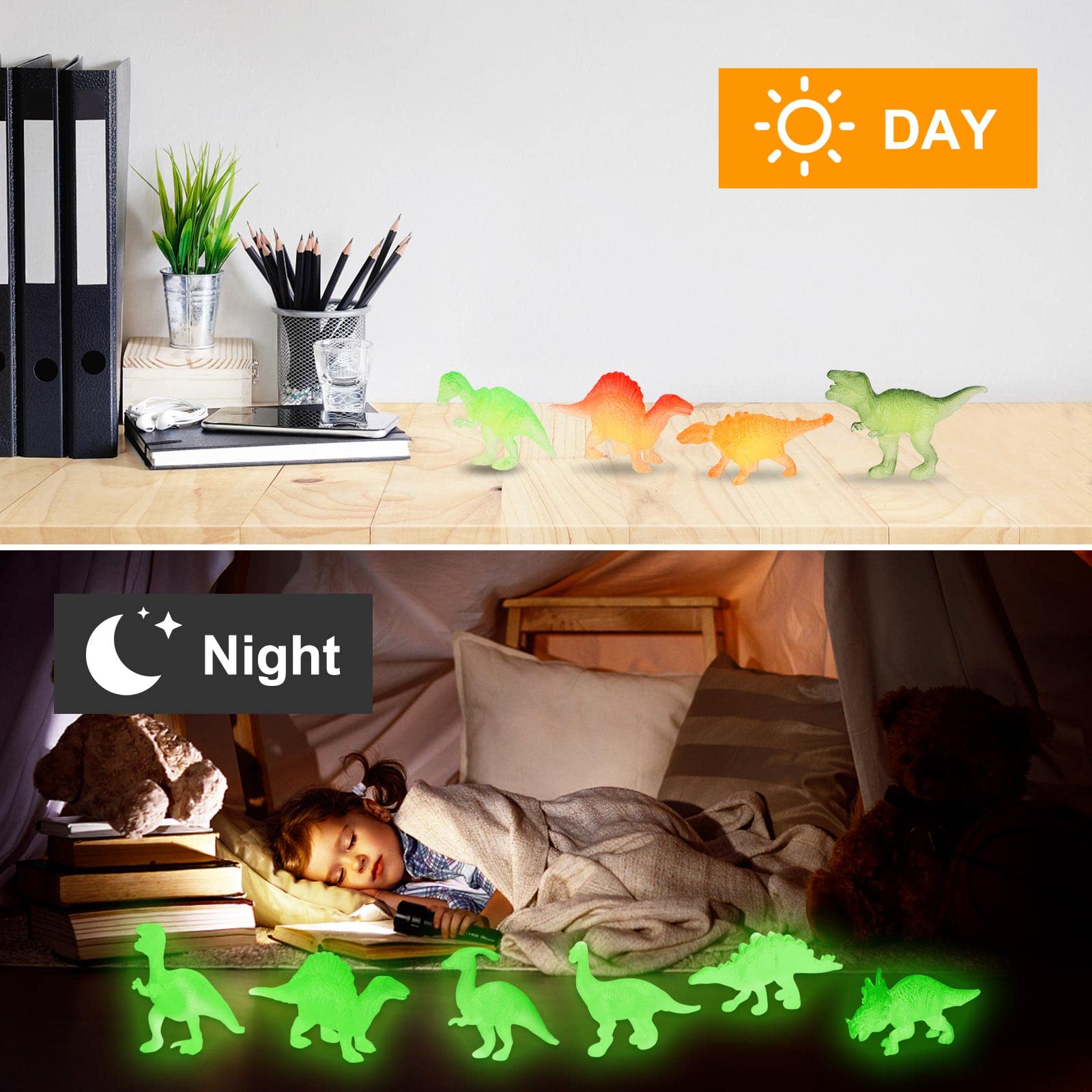 emperoch 36 Pcs Glow in Dark Mini Dinosaur Toy Set, Plastic Realistic Dino Figures, Small Luminous Dinosaur Toys Model - Image 3