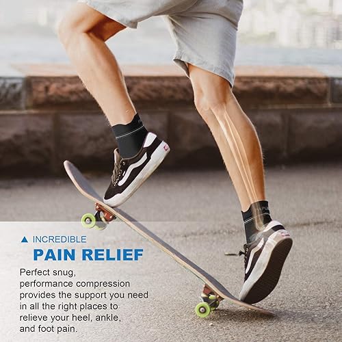 Miniatura 7 de Calcetines para fascitis plantar (6 pares) para hombres y mujeres, mangas de compresión para pies con soporte de arco y tobillo (negro, pequeño)