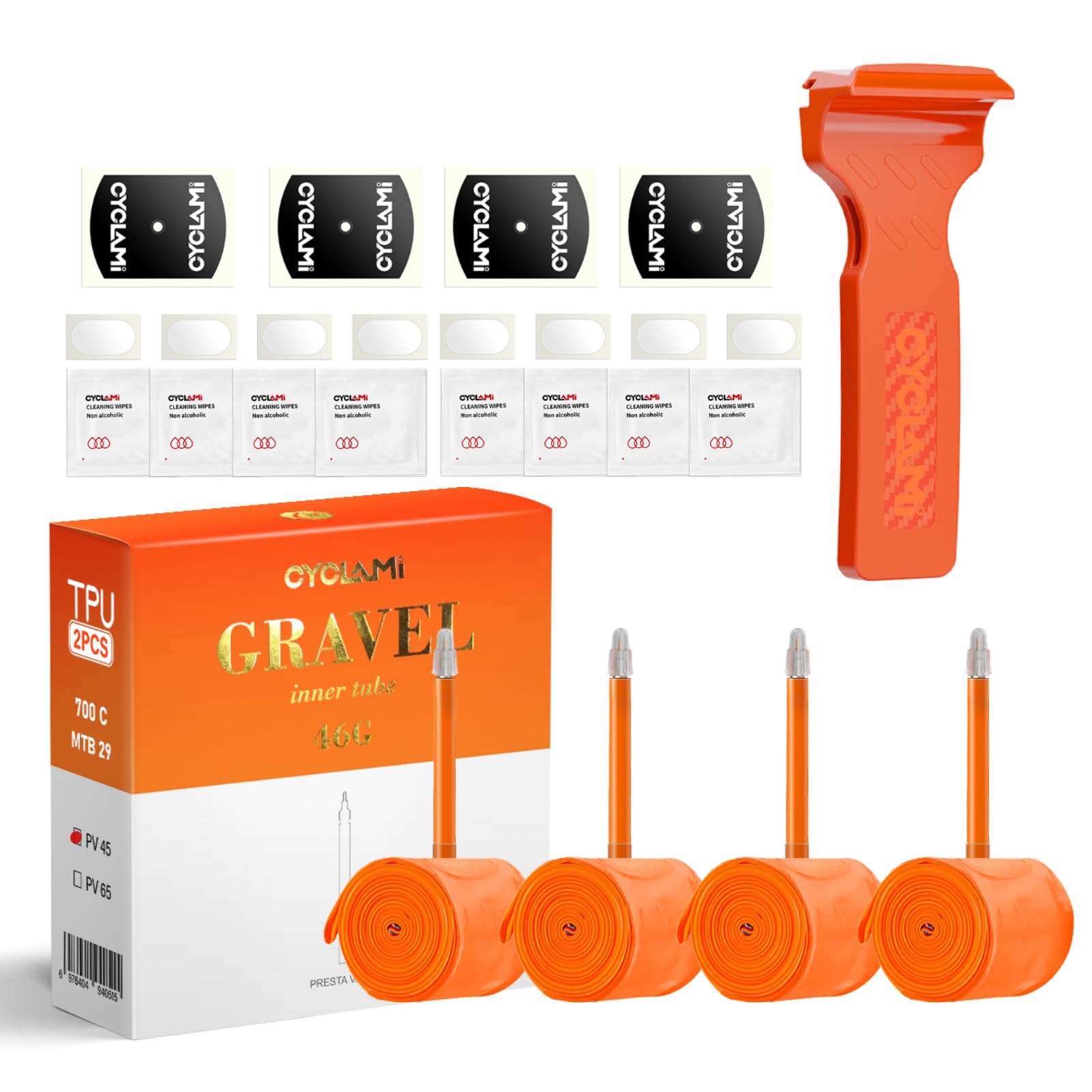CYCLAMI Fiets Binnenbanden Ultralichte TPU Fietsband MTB29 /MTB27.5/ MTB26 x 1,9-2,5 inch met 45 mm Presta Kleppen (Inclusief Fietsbuis Patch Reparatie Kit