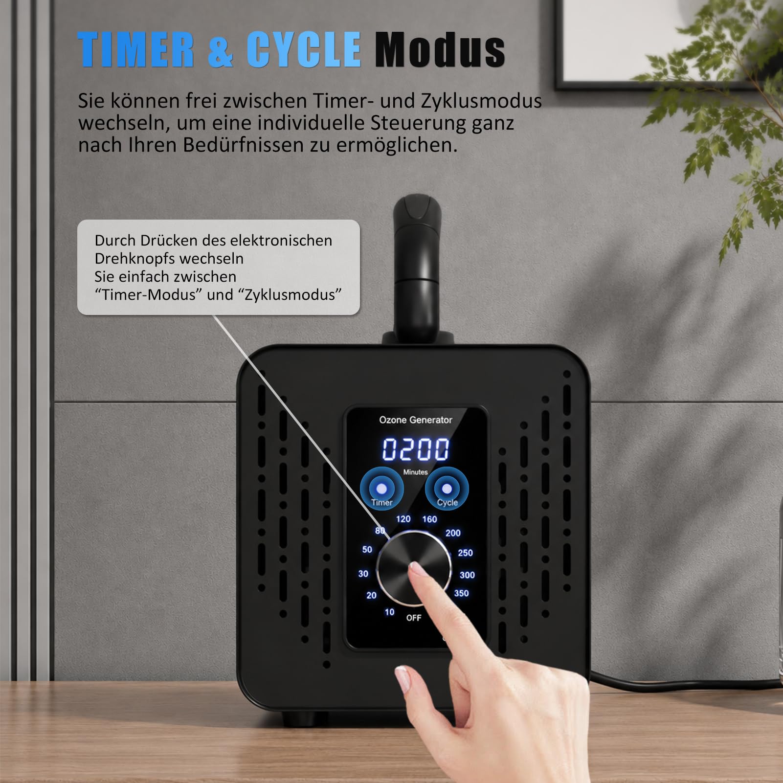 Ozongenerator 120,000mg/h, Smart Ozongerät mit 2 Modi CYCLE & TIMER, Ozon Luftreiniger mit verzögerter Startfunktion & 120 Min Timer, O3 Ozonisator für Wohnung Auto Haustier- und Küchengerüche