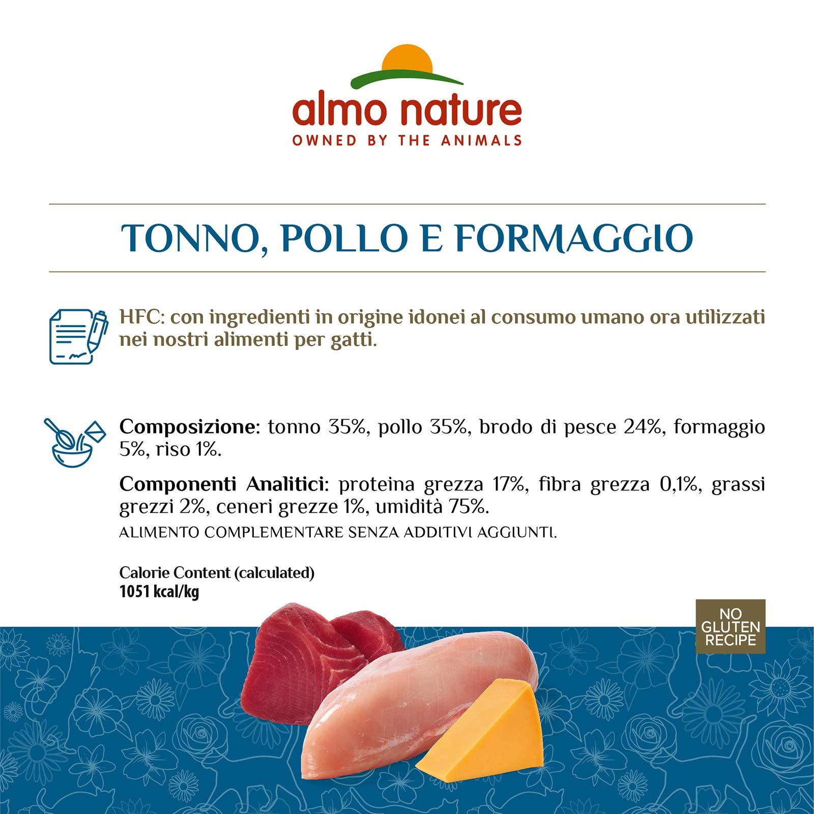 Almo Nature Mega Pack Natural au Thon, Poulet et Fromage - Nourriture Humide pour Chat Adulte: 6 boîtes de 70g