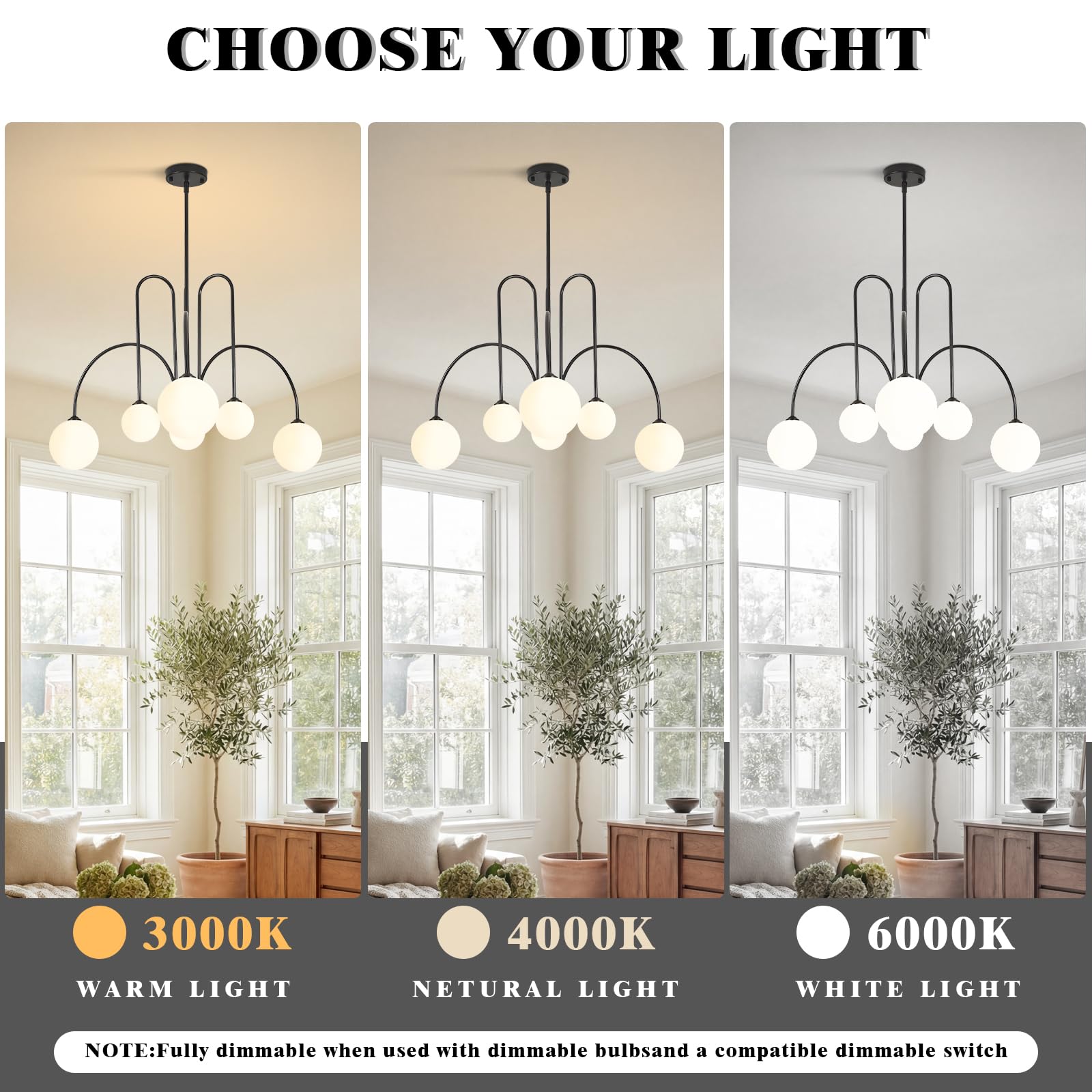 KCO Lighting Lampadario Sfere Soggiorno, Lampadario Sputnik 6 luci nero con Sfere in Vetro, Design Moderno per Sala da Pranzo, Camera da Letto, Ingresso e Cucina
