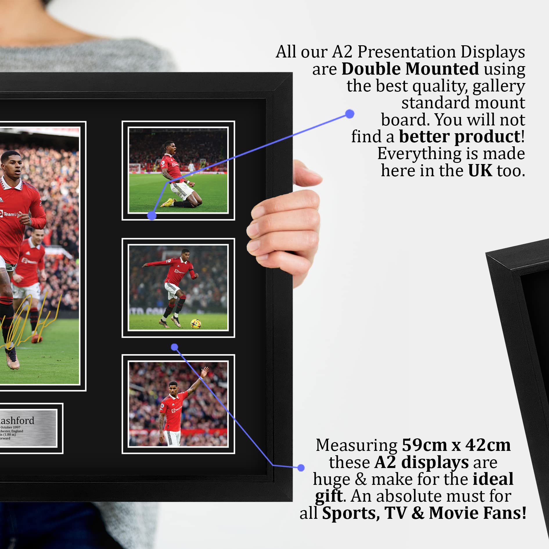 HWC Trading A3 FR Marcus Rashford - Stampa autografa con cornice grande, formato A3, con stampa