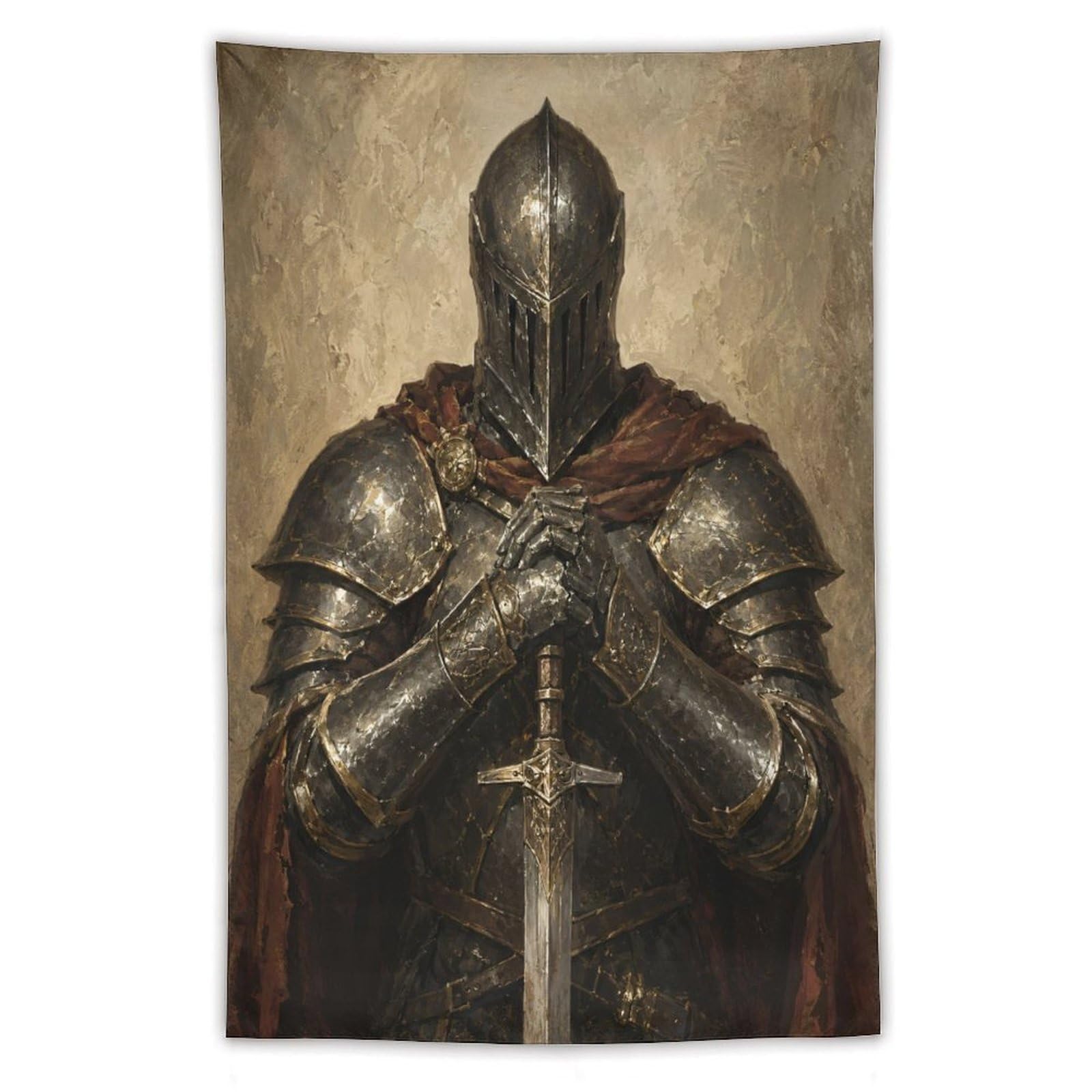W7C8U2X3 Medieval Knight Red Cape Wall Tapestry, College Dorm
