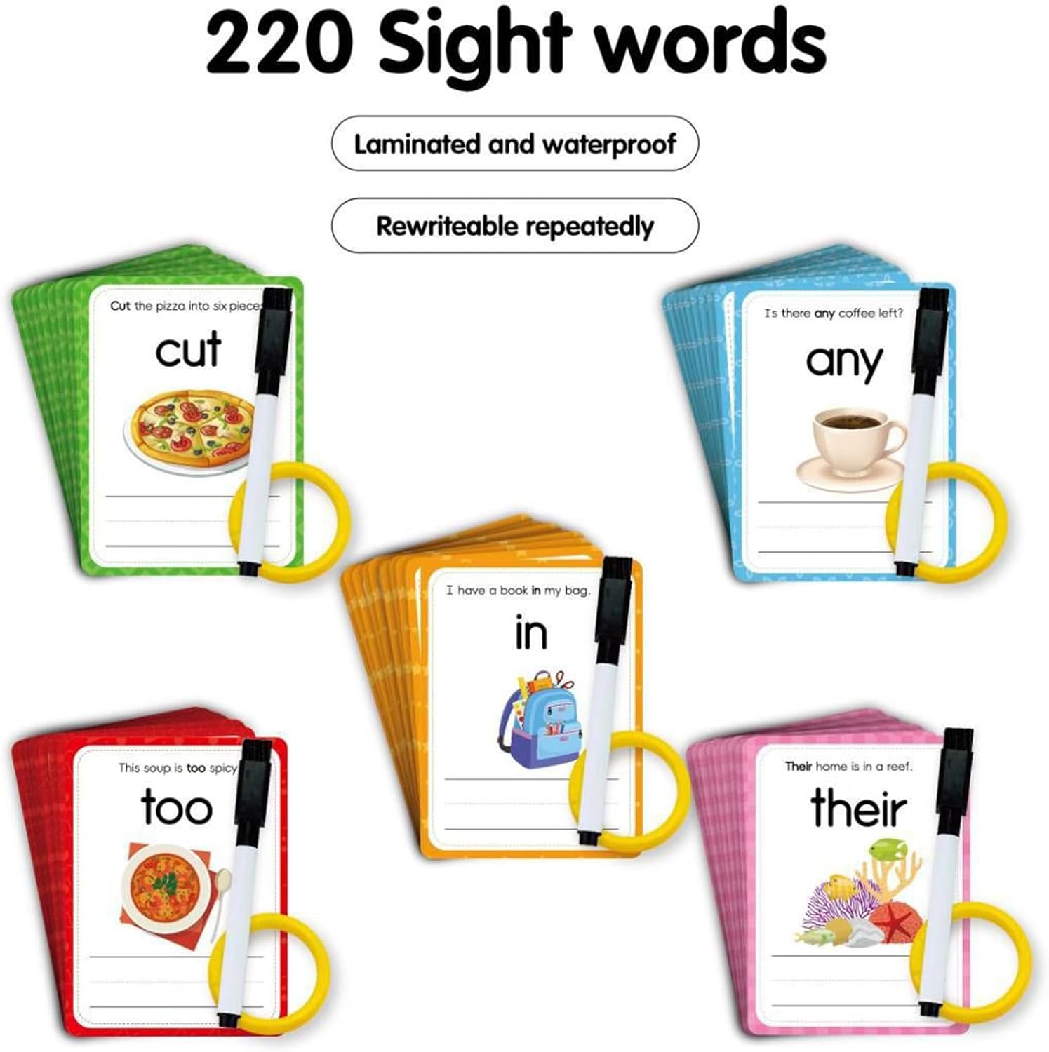Sight Words Flash Cards Kindergarten, Reading Games Learning Set, Material Paper, Vocabulary Flash Deck, Preschool Learning Cards, Educational Word Practice, for Teachers Homeschooling