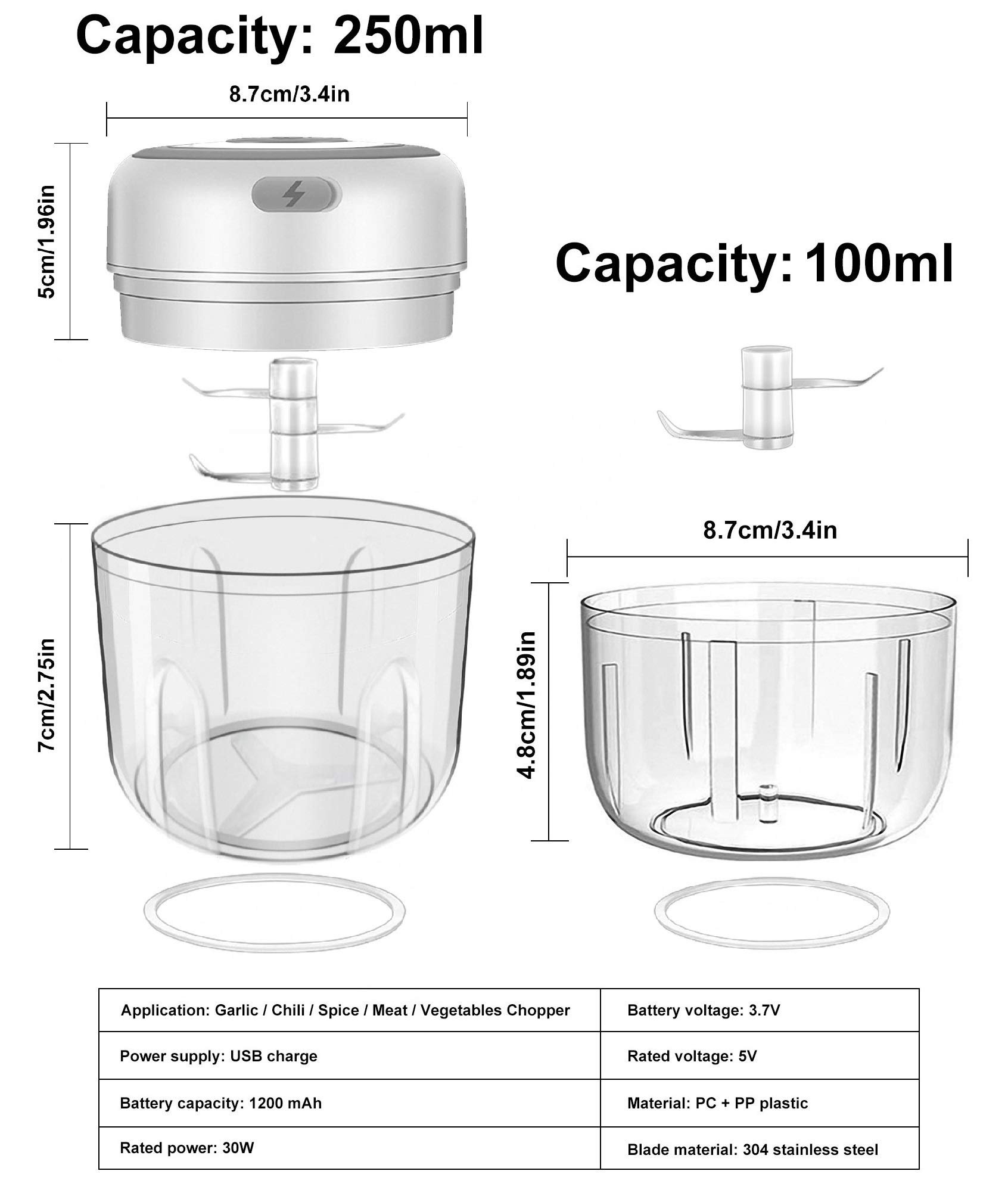 Electric Mini Food Chopper, Vunnalise Garlic Blender Portable Food