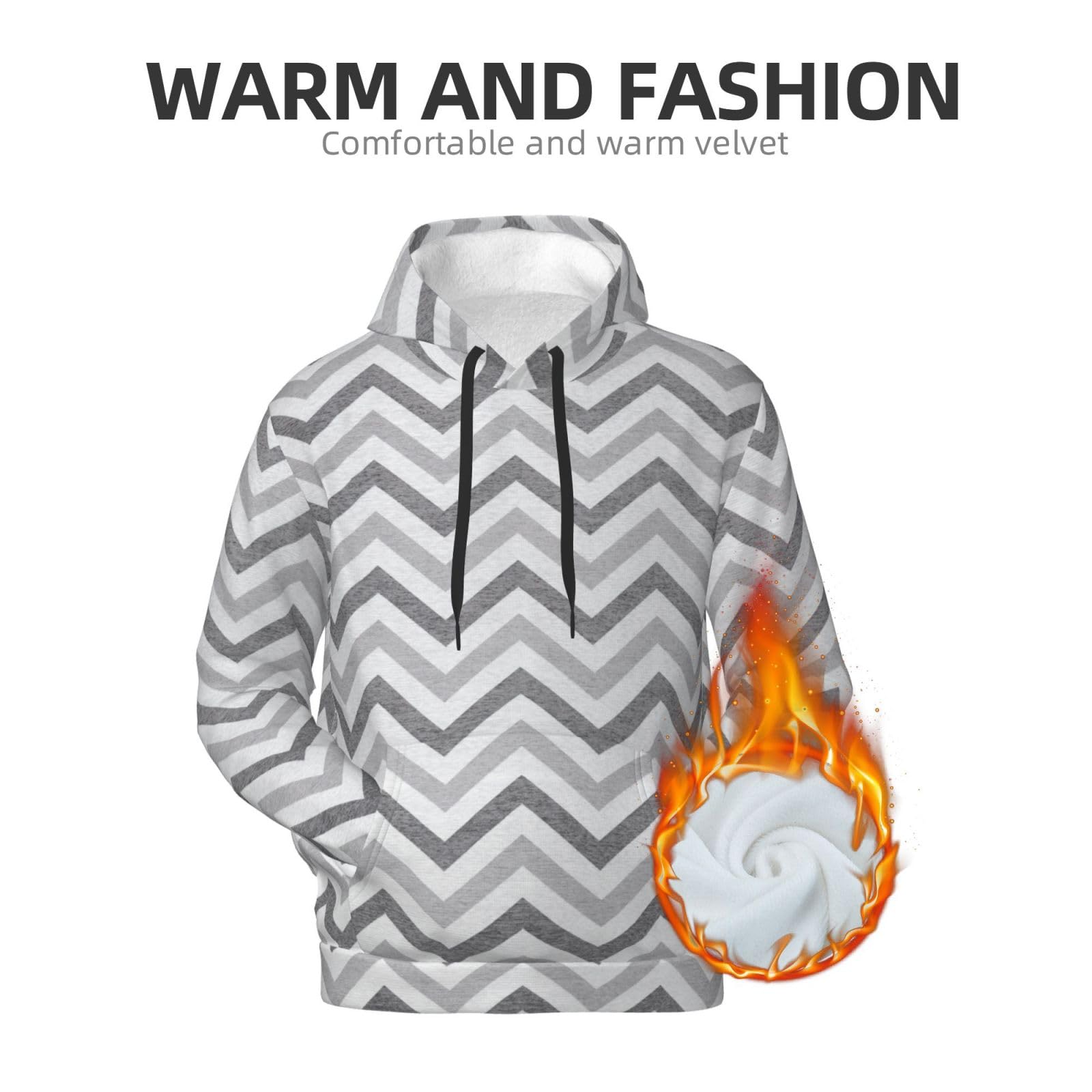 Męska bluza z kapturem z nadrukiem w szare paski, swobodny nadruk graficzny sweter z kapturem koszule z kieszenią