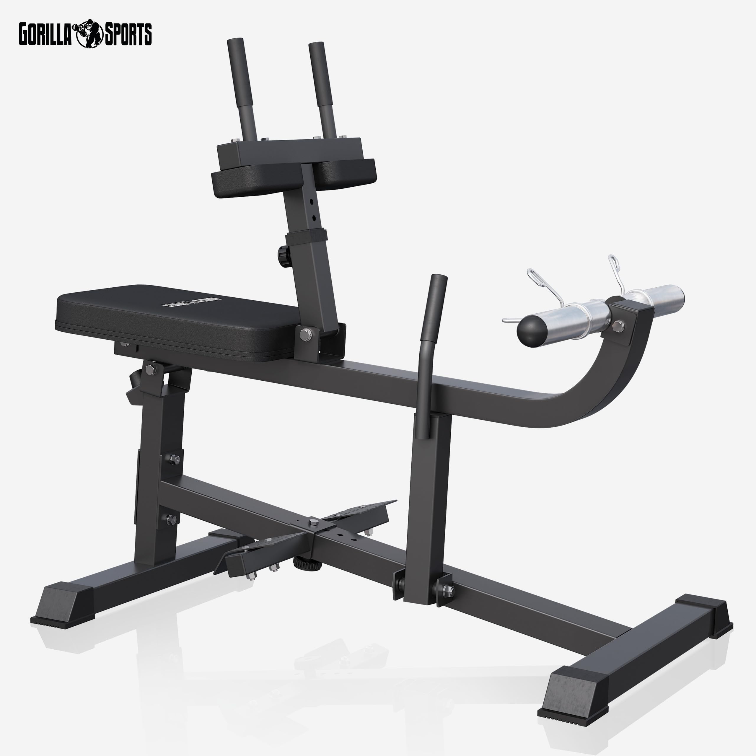 Gorilla Sports® Panca per Polpacci - 126 x 61 x 100 cm, Regolabile in Altezza in 5 Posizioni, con Supporto per Dischi Pesi da 30mm e 50mm, 2 Chiusure a Molla, Nero - Calf Machine, Palestra, Fitness