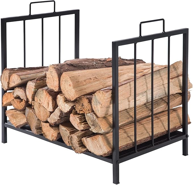 MyGift Compact Firewood Rack, Black Metal Fireplace Wood