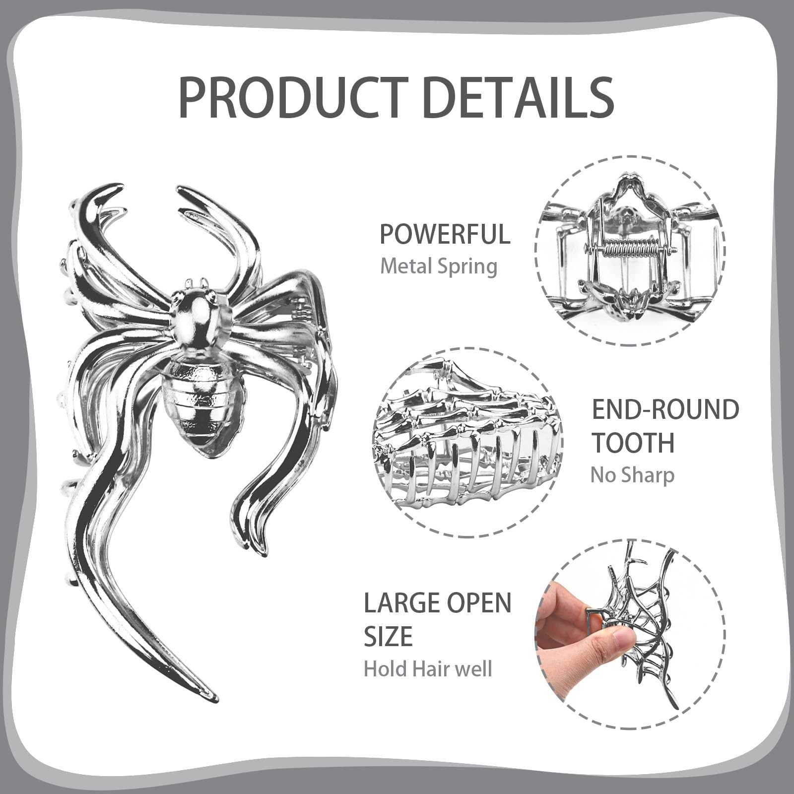 Yitexin 4 Pieces Large Alloy Spider Web Hair Claw Clips, Metal Skeleton Hand Hair Clips, Strong Hold Jaw Clips - Image 3