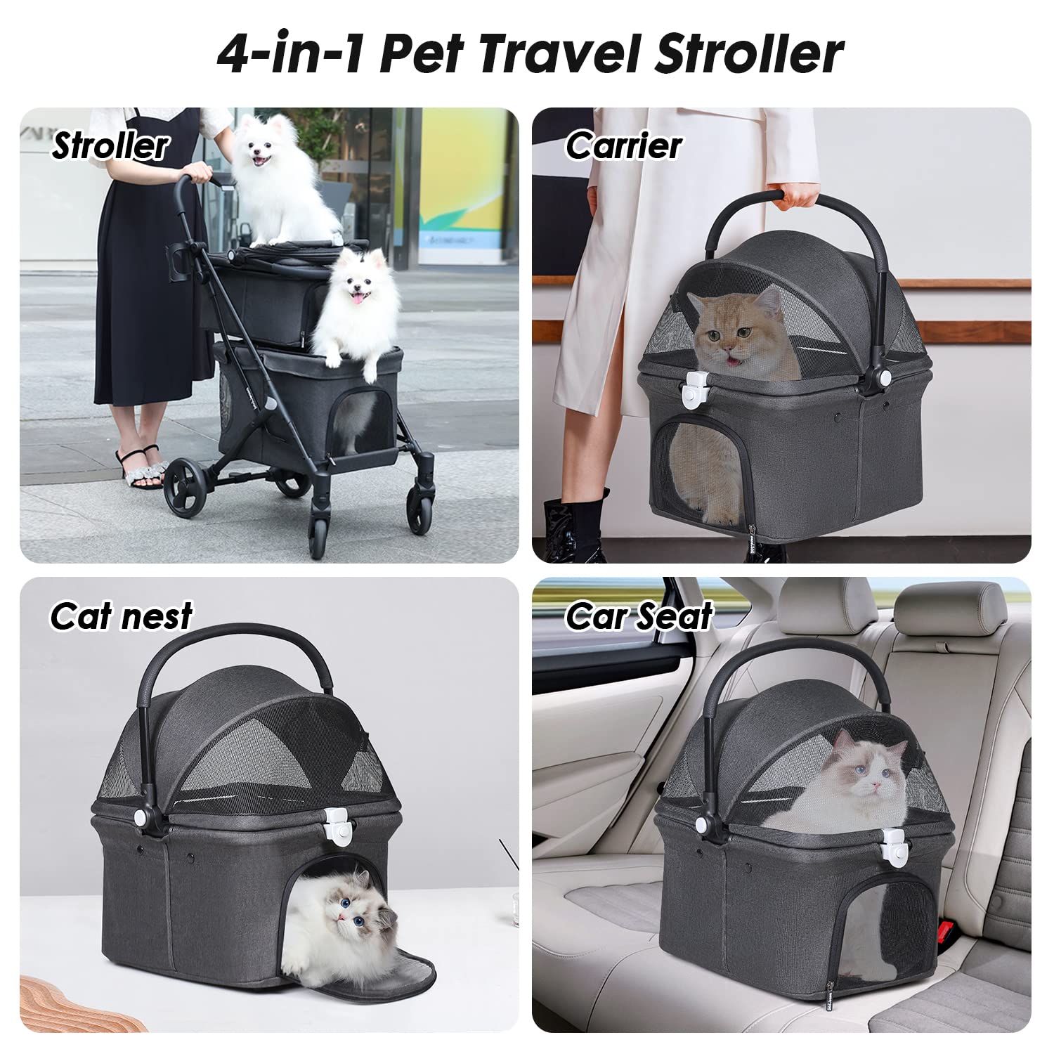 Beberoad 2 en 1 Carritos para Perros, Cochecito para Mascotas de Doble Nivel, Carrito para Mascotas, Cochecito para Mascotas Plegable