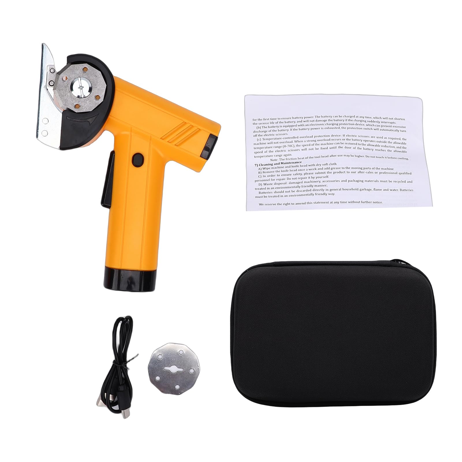 Cordless Electric Fabric Scissors Efficient Rechargeable Cloth Cutter for Crafting, Cutting with LED Light Storage Bag for Workshops,Designers,Tailors (Yellow)