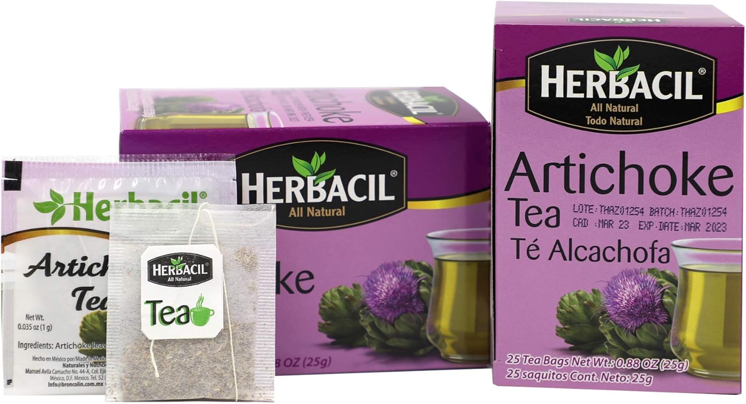 Herbacil Artichoke Tea, Herbal Tea, CaffeineFree, 2pack of .088 Oz, Boxes (50 tea