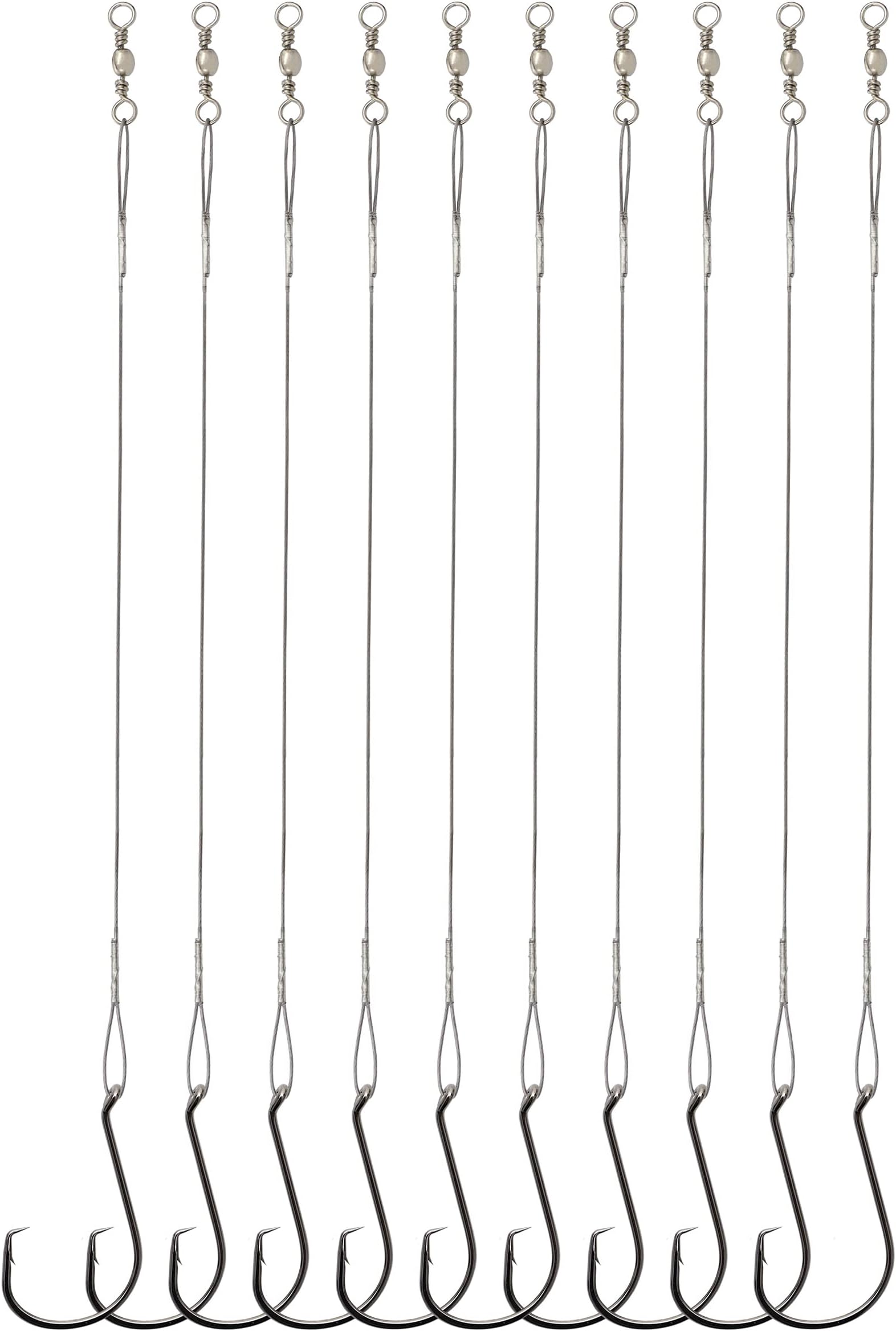 Beoccudo Circle Hooks Rigs Saltwater Steel Leader Wire, 25pcs Heavy Duty Circle Hook with Leader Wire Bass Catfish Fishing Lure Rig