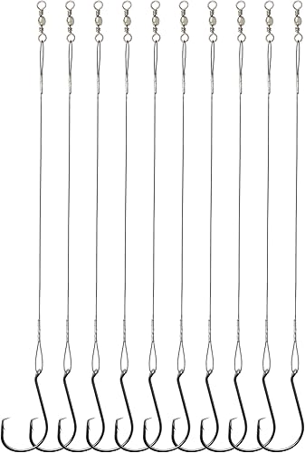Beoccudo Anillos circulares de acero para agua salada, 25 ganchos circulares resistentes con alambre de líder, bajo y bagre, señuelo de pesca