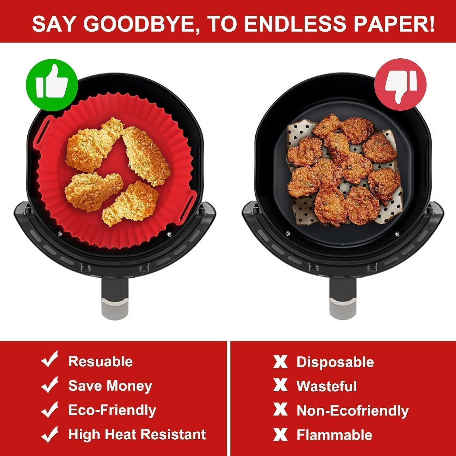 Air Fryer Liner I Round Silicone Basket Baking Tray I Pot with Ear Handles I Nonstick Reusable Heat Resistant I Cooking Oven Insert Accessories - Multicolor (8 Inch, Pack of 2) CKPS