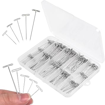 T Pins - 250 Pack Assorted Sizes T-Pins for Blocking Knitting, Wig Pins,Wig Pins for Foam Head,Sewing