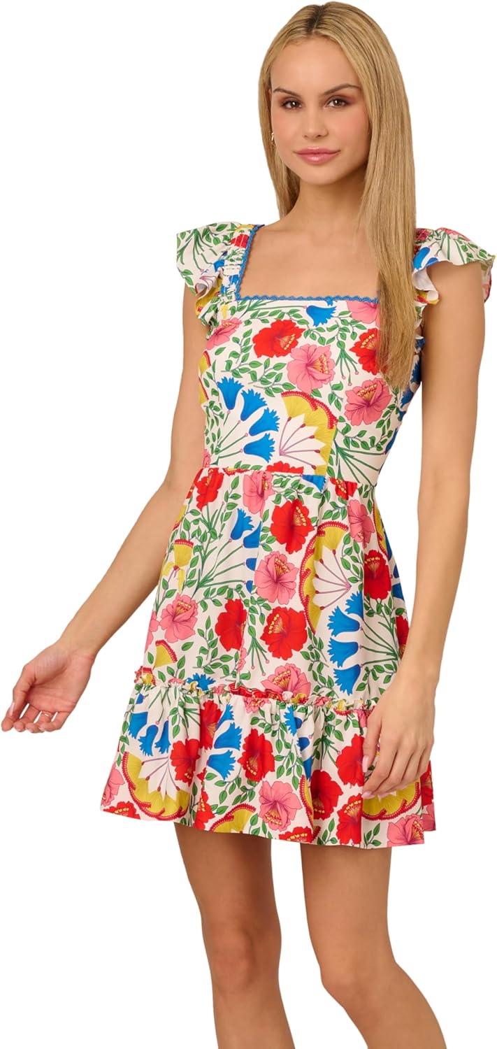 Adrianna Papell Women's Flutter Sleeveless Short Dress