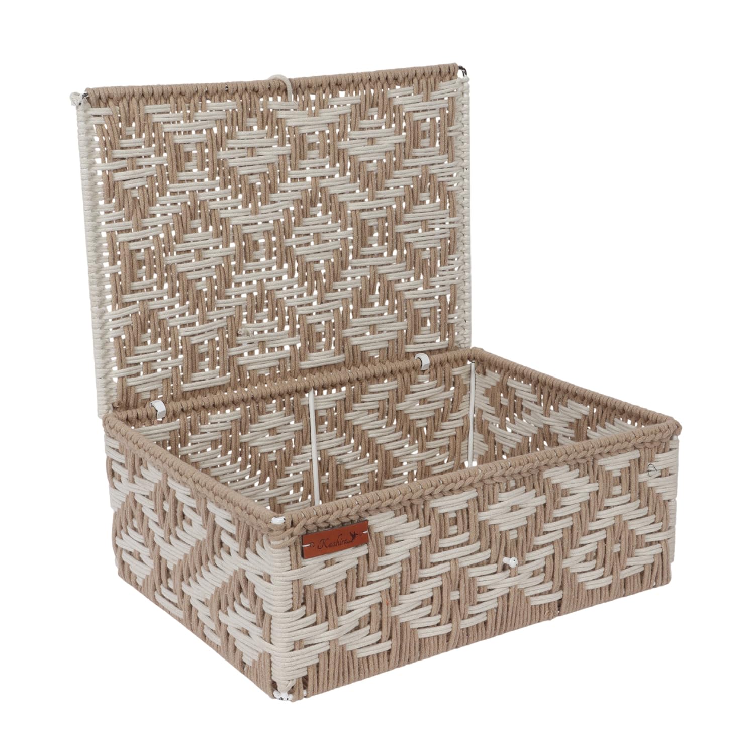 Kaahira Handmade Decorative Storage Box and Organiser | Macrame Gift Hamper Box for Cosmetics, Toiletries & Return Gifts | Aesthetic Rope Woven Organizer (Beige and White, Large - 14x10x4)-image-45