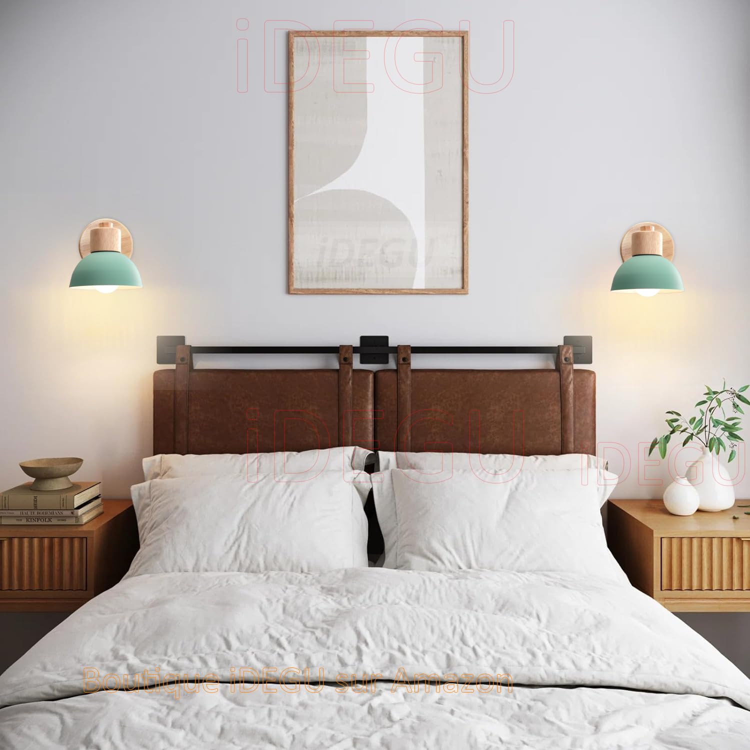 iDEGU 2 Pezzi Lampade da Parete Retrò Vintage Applique da Parete Interno in Metallo e Legno Moderne Faretto a Muro Orientabile E27 Luce da Camera da Letto Soggiorno (Verde)