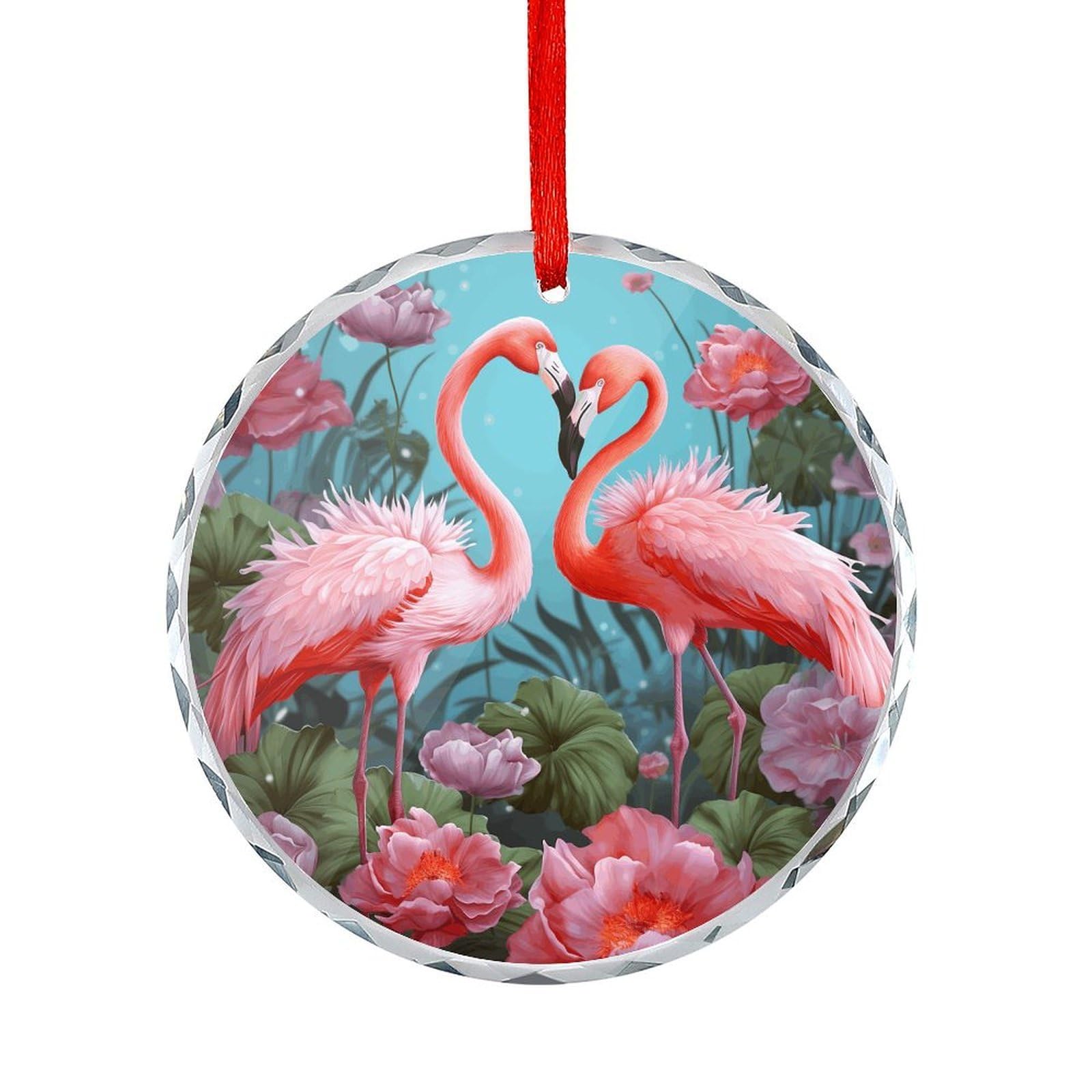 Btcowzrv Style Flamingo Love Flowers Round Ornament Hanging Pendant Decor