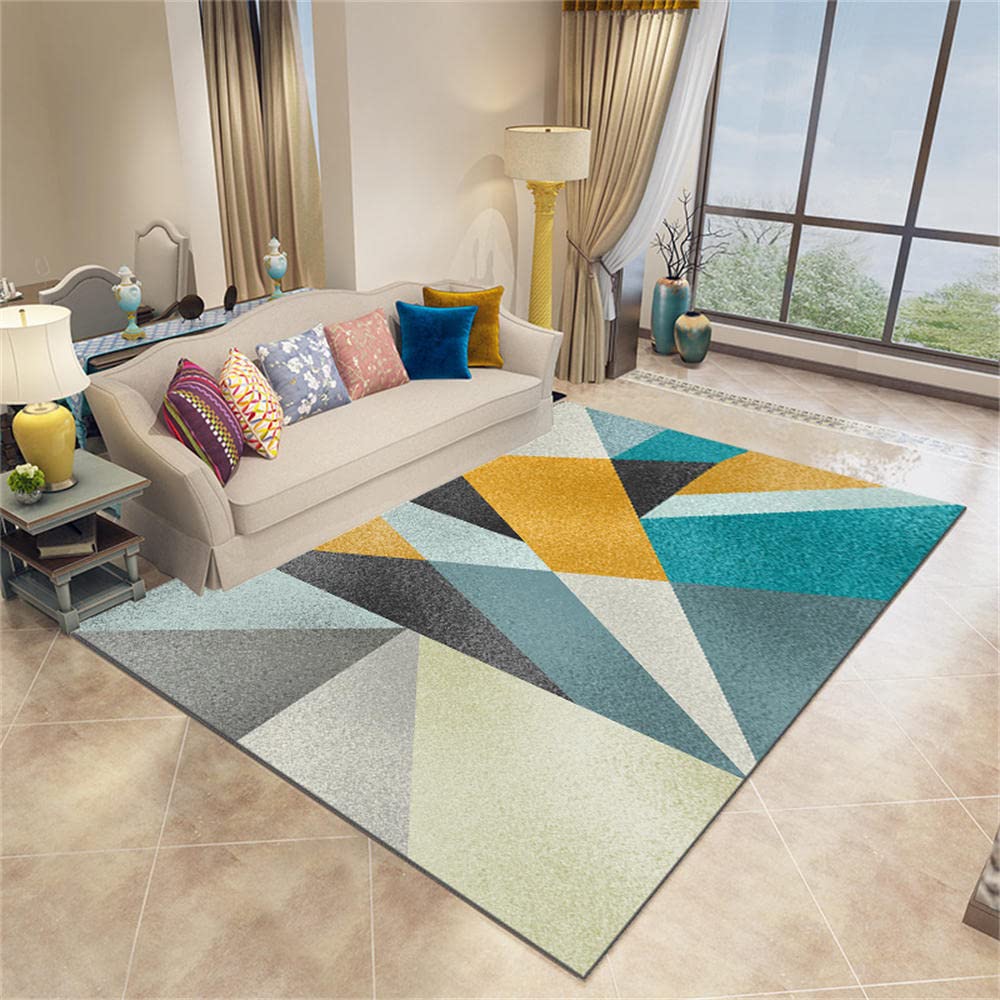 Tapis de salon moderne gris et jaune pour illuminer votre coin canapé